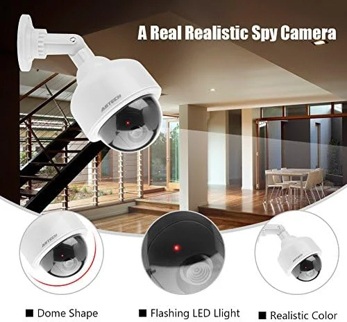 دوربین مداربسته غیر واقعی (ماکت) گنبدی شکل، مناسب فضای داخلی/خارجی با چراغ LED چشمک زن و چرخش 360 درجه، باطری خور