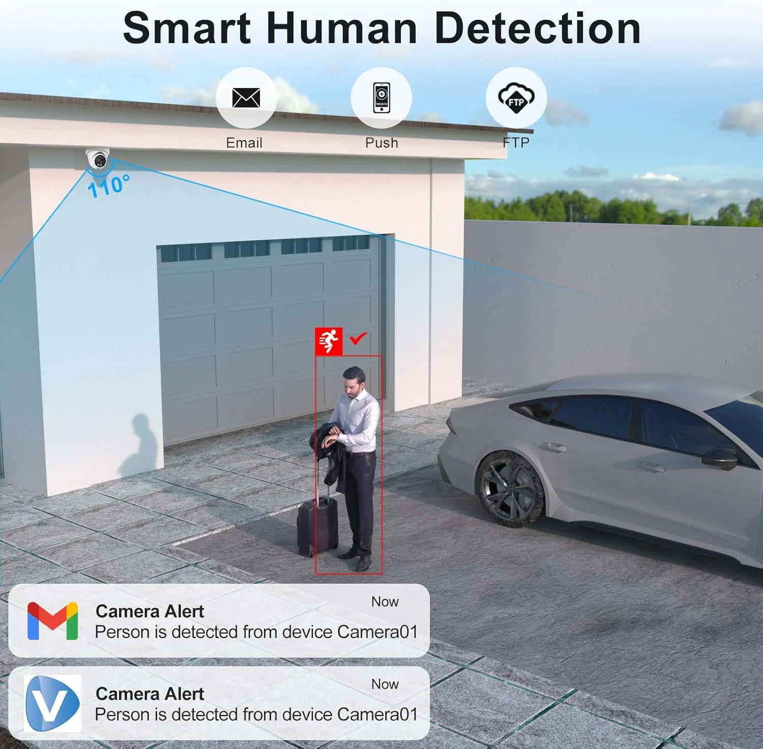 دوربین مداربسته تحت شبکه 4 مگاپیکسلی PoE انپویز، دوربین امنیتی برجکی IP مناسب فضای باز و داخل، تشخیص حرکت انسان با هوش مصنوعی، دید در شب رنگی دوگانه هوشمند، میکروفون داخلی، لنز 2.8 میلی‌متری، ضدآب IP66، NDAA Complete