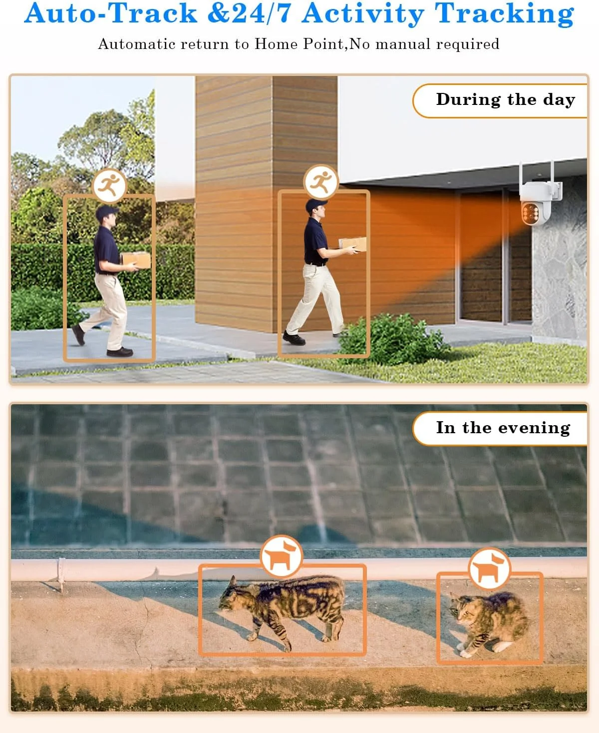 سیستم دوربین مداربسته بی سیم فضای باز برای خانه، ZHXINSD دو لنز 6 مگاپیکسل 10X زوم هیبریدی 360 درجه ردیابی خودکار 4 دوربین با مانیتور 12.5 اینچی، 2.4/5G 10 کانال 4K NVR ضبط 24/7 صدای دو طرفه داخلی 1 ترابایت HDD