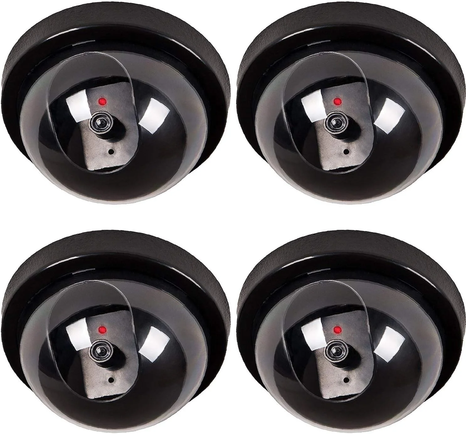 دوربین های امنیتی جعلی XBW (بسته 4 عددی مشکی) دوربین مداربسته دام با ظاهر واقعی، چراغ LED قرمز چشمک زن ضبط، مناسب برای استفاده در داخل و خارج از منزل، برای خانه ها و مشاغل