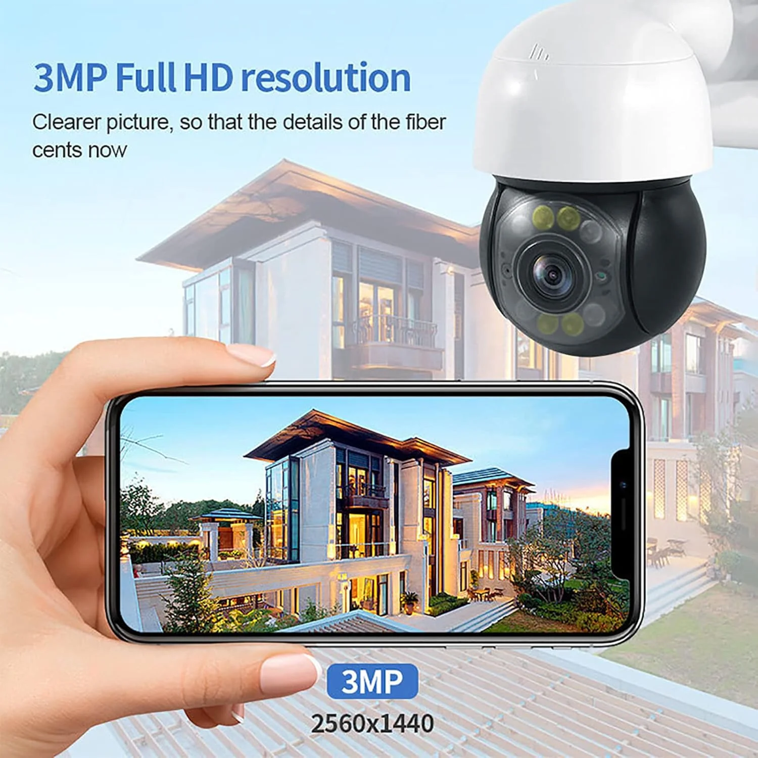 دوربین مداربسته دام امنیتی 300W (dpi) دید در شب تمام رنگی دوربین ضد آب IP66 با کارت SD 128G — ردیابی خودکار + فضای ذخیره سازی ابری + صدای دو طرفه