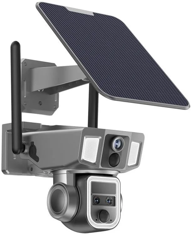 دوربین امنیتی 4K 4G LTE با زوم 10 برابر، دوربین مداربسته خورشیدی بی سیم فضای باز، حالت دوگانه سلولی 4G یا Wi-Fi، ردیابی هوش مصنوعی، چرخش و شیب، صدای دو طرفه، برای خانه، کودک، مزرعه، پارکینگ، فضای باز