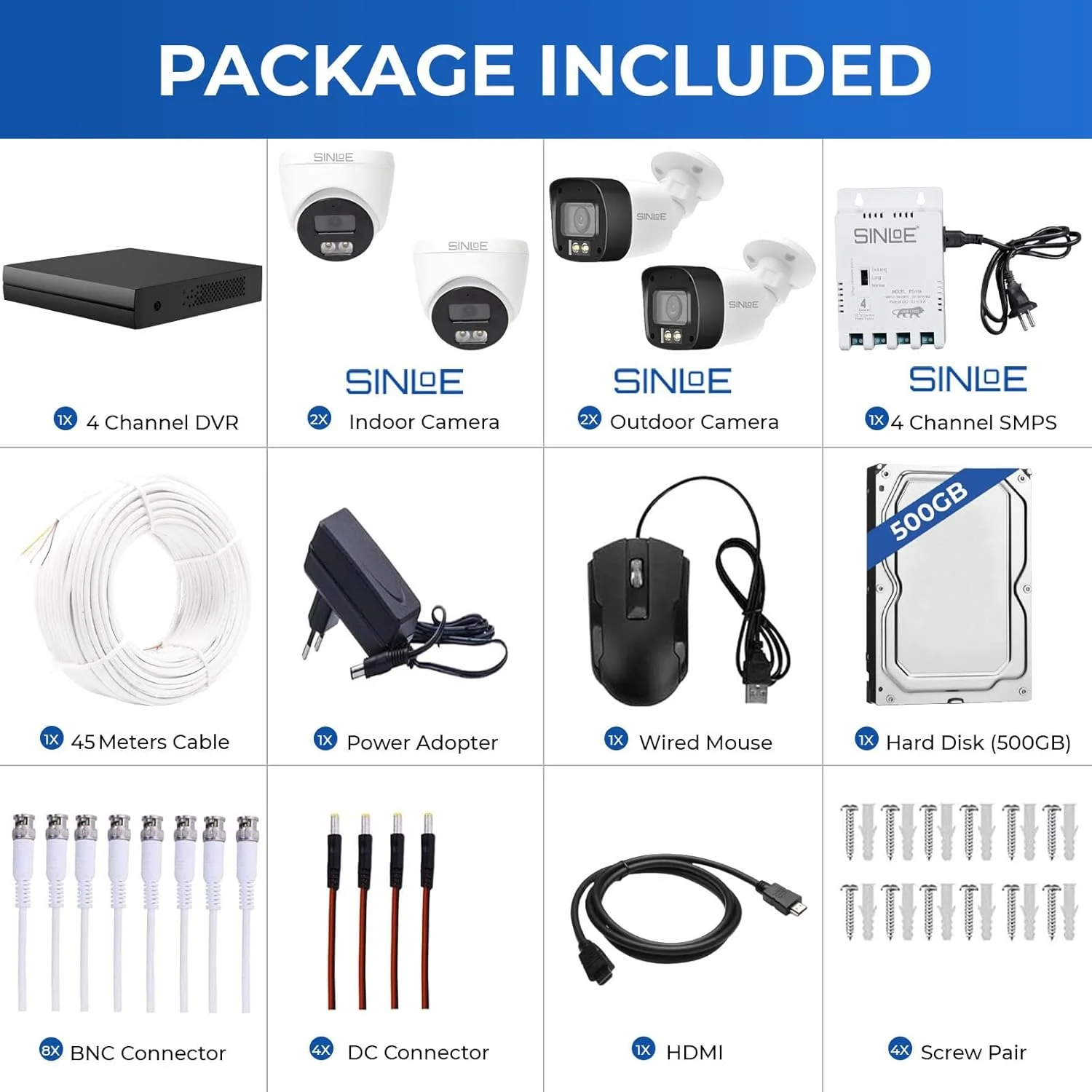 سیستم دوربین مداربسته امنیتی منزل 4 کانال 1080P Full HD DVR، 2 دوربین دام و 2 دوربین بولت 2 مگاپیکسلی دید در شب رنگی، هارد دیسک 500 گیگابایتی مجموعه کامل