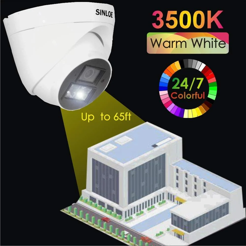 دوربین مداربسته دام 2 مگاپیکسلی دید در شب رنگی سیم دار، دید کامل رنگی 24 ساعته، کیفیت 1080p Full HD، مناسب برای فضای داخلی، سازگار با DVR های 2 مگاپیکسل و بالاتر، سفید