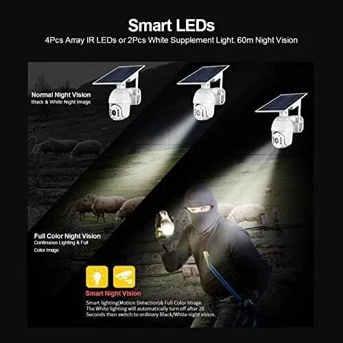 دوربین مداربسته خورشیدی 5 مگاپیکسلی QHD با سیم کارت 4G، چرخش 360 درجه