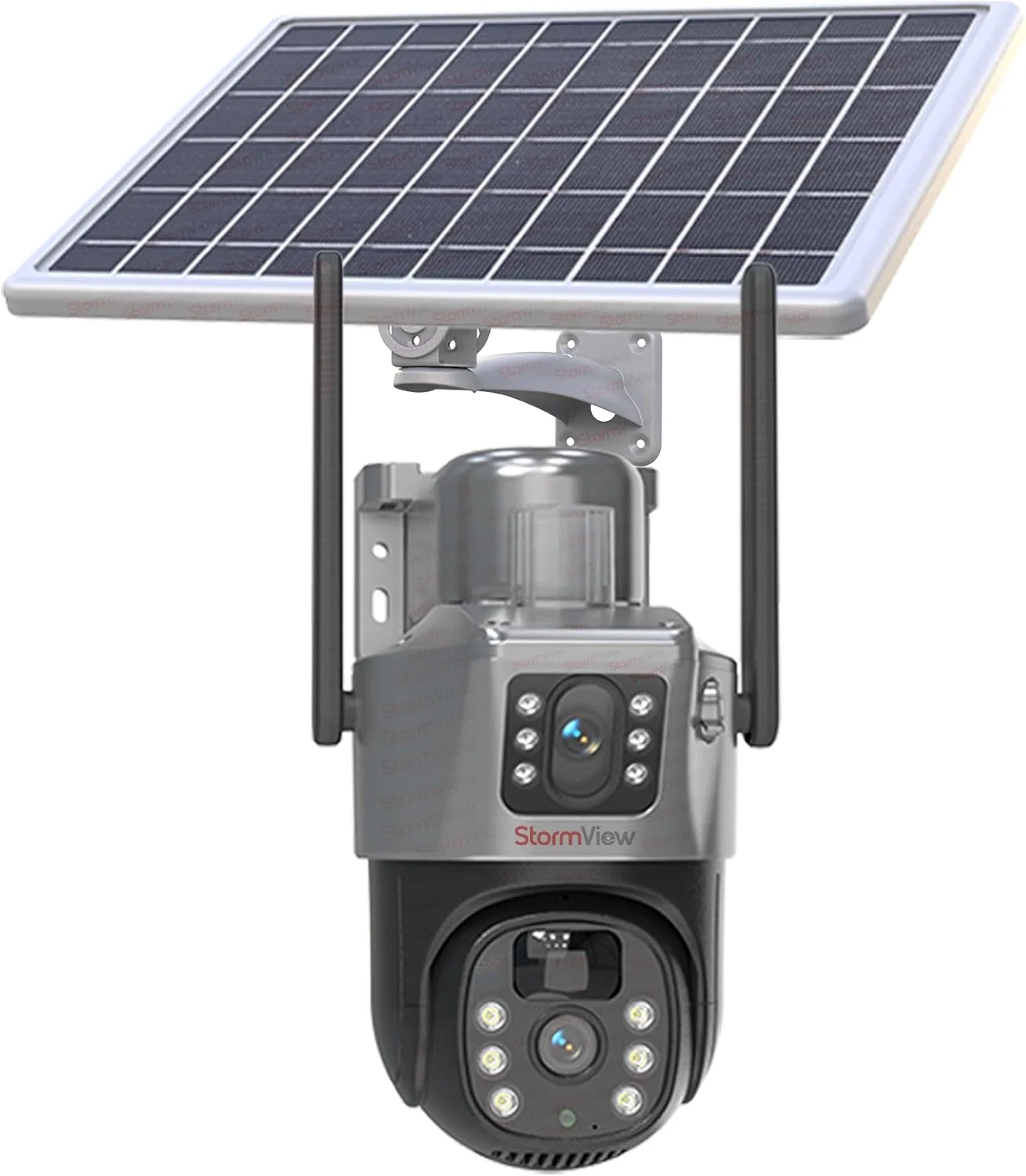 دوربین امنیتی خورشیدی وای فای، 4 مگاپیکسل دو لنز، نظارت 360 درجه، ضد آب، ارتباط صوتی دو طرفه، تشخیص حرکت