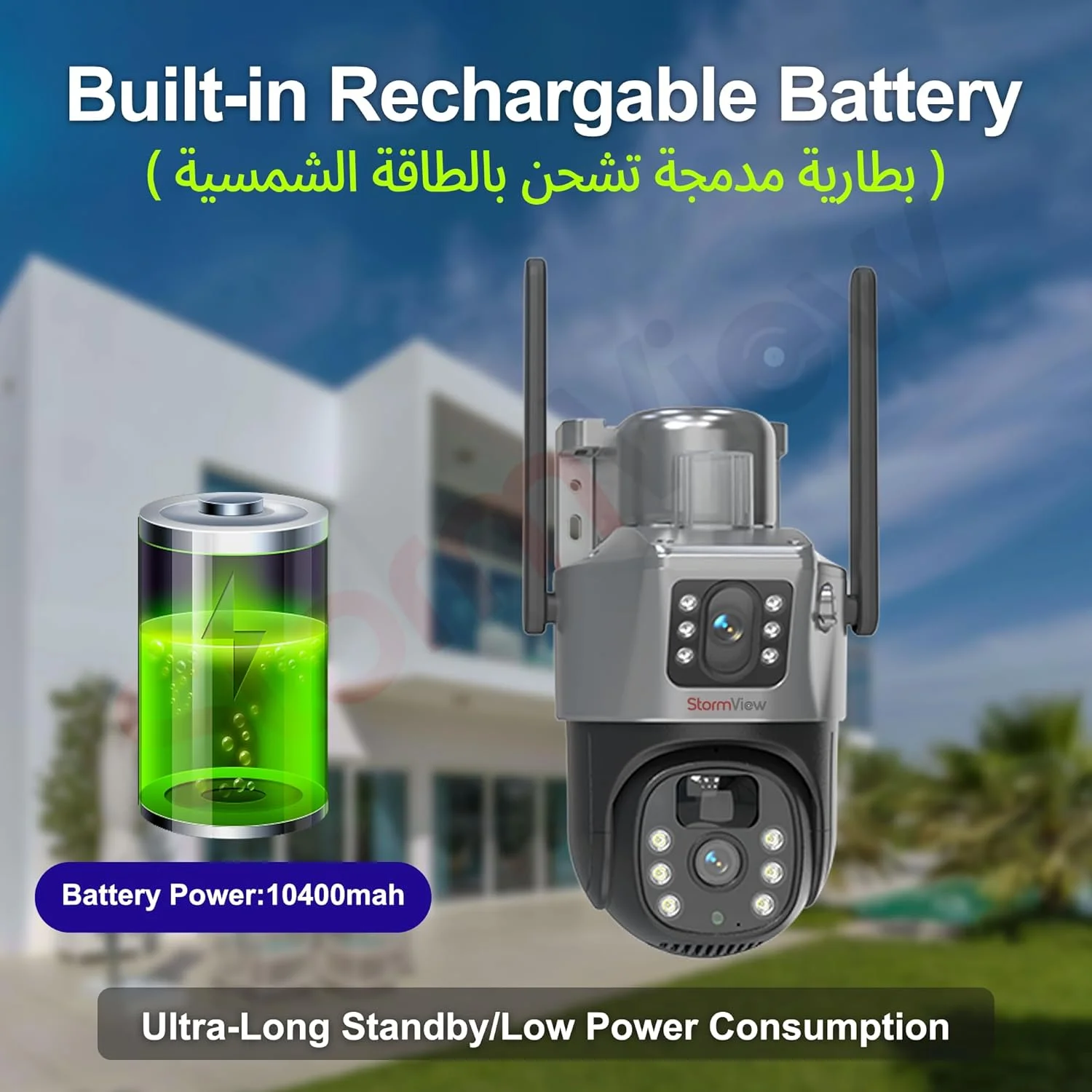 دوربین امنیتی خورشیدی وای فای، 4 مگاپیکسل دو لنز، نظارت 360 درجه، ضد آب، ارتباط صوتی دو طرفه، تشخیص حرکت دوربین امنیتی خورشیدی وای فای، 4 مگاپیکسل دو لنز، نظارت 360 درجه، ضد آب، ارتباط صوتی دو طرفه، تشخیص حرکت