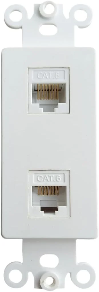 صفحه دیواری دکورای اترنت CAT6 دو پورت، مادگی به مادگی - صفحه رو دکورای جک کیستون RJ45 CAT6 دوتایی برای صفحه دیواری دکوراتیو