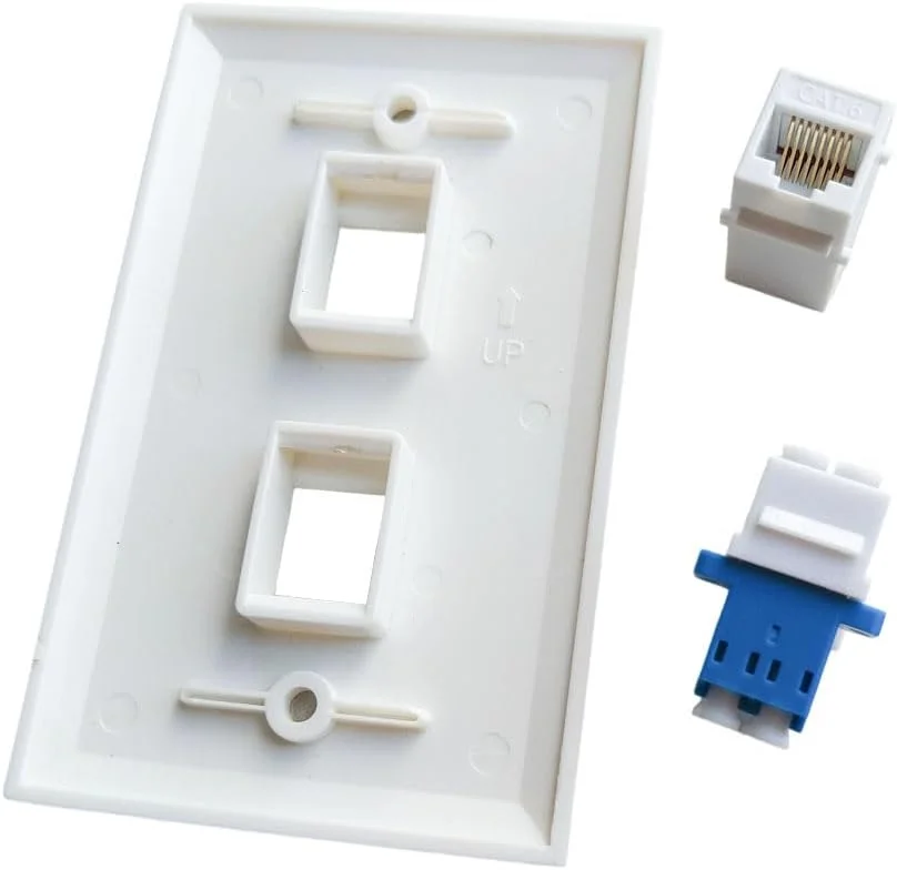 صفحه دیواری اترنت فیبر نوری LC/UPC تک پورت CAT6 - صفحه پوشش فیبر نوری LC Duplex با جک کیستون CAT 6 RJ45 - سفید