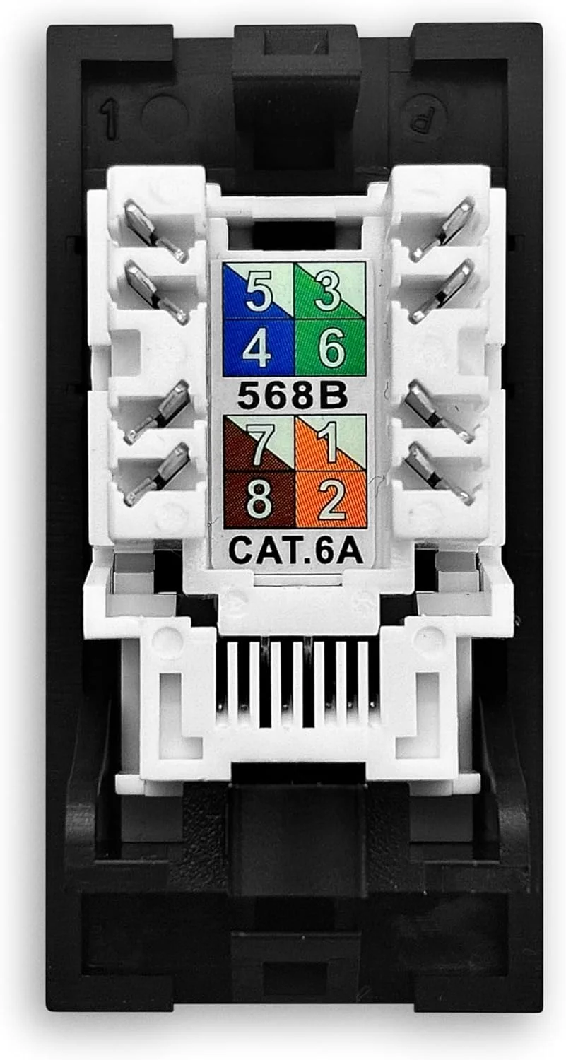 ماژول اترنت CAT6A UTP RJ45 Evoges، بسته 2 عددی – خروجی داده مشکی 25x50 میلی‌متری، ماژول اروپایی بدون شیلد، اتصال IDC بدون ابزار، مناسب برای صفحات دیواری بریتانیایی – جک شبکه 10 گیگابیت بر ثانیه