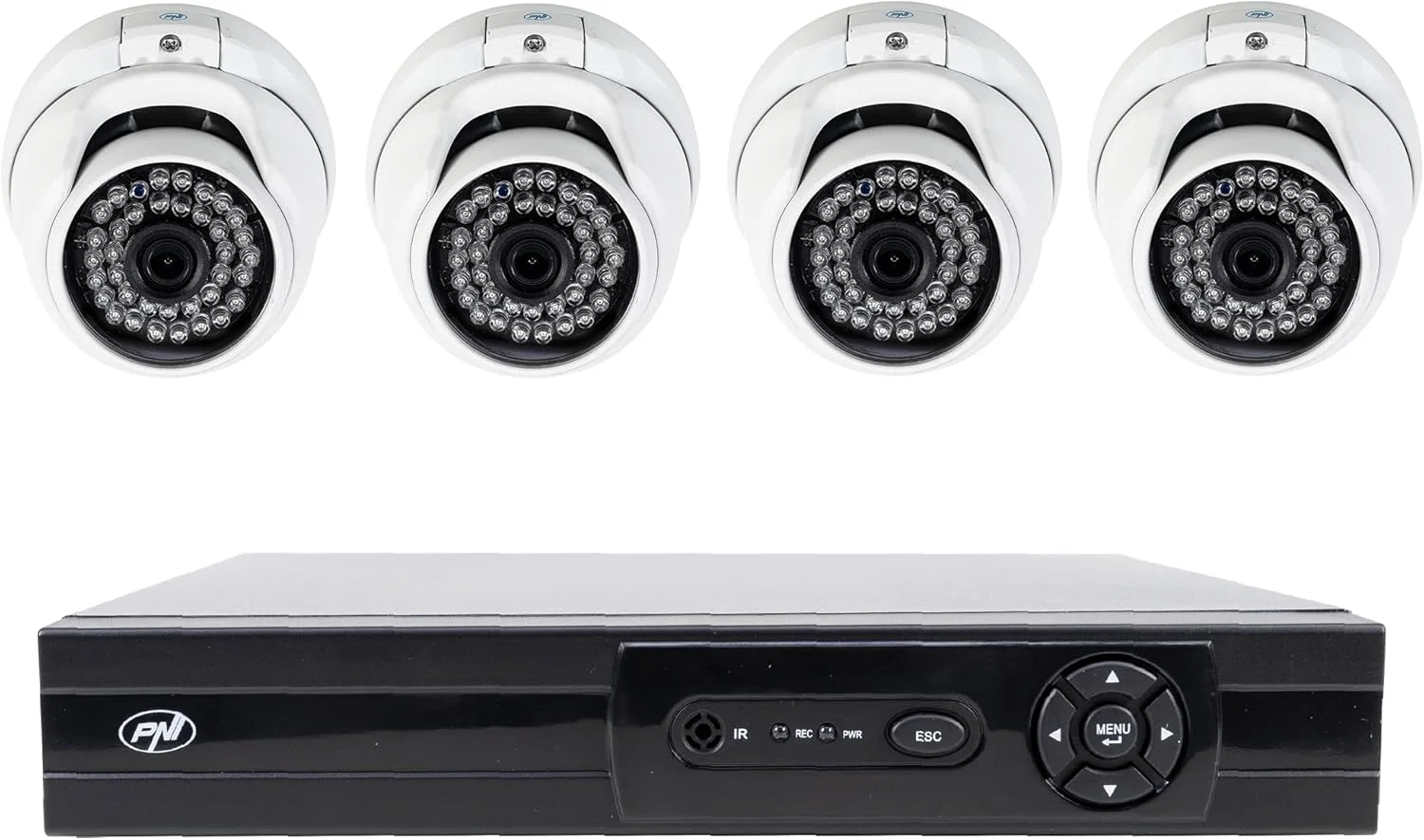 پکیج نظارت تصویری AHD پی ان آی مدل House AHD880، هشت کانال، 5 مگاپیکسل - DVR/NVR و 4 دوربین بیرونی AHD25، 5 مگاپیکسل، دام، IP66