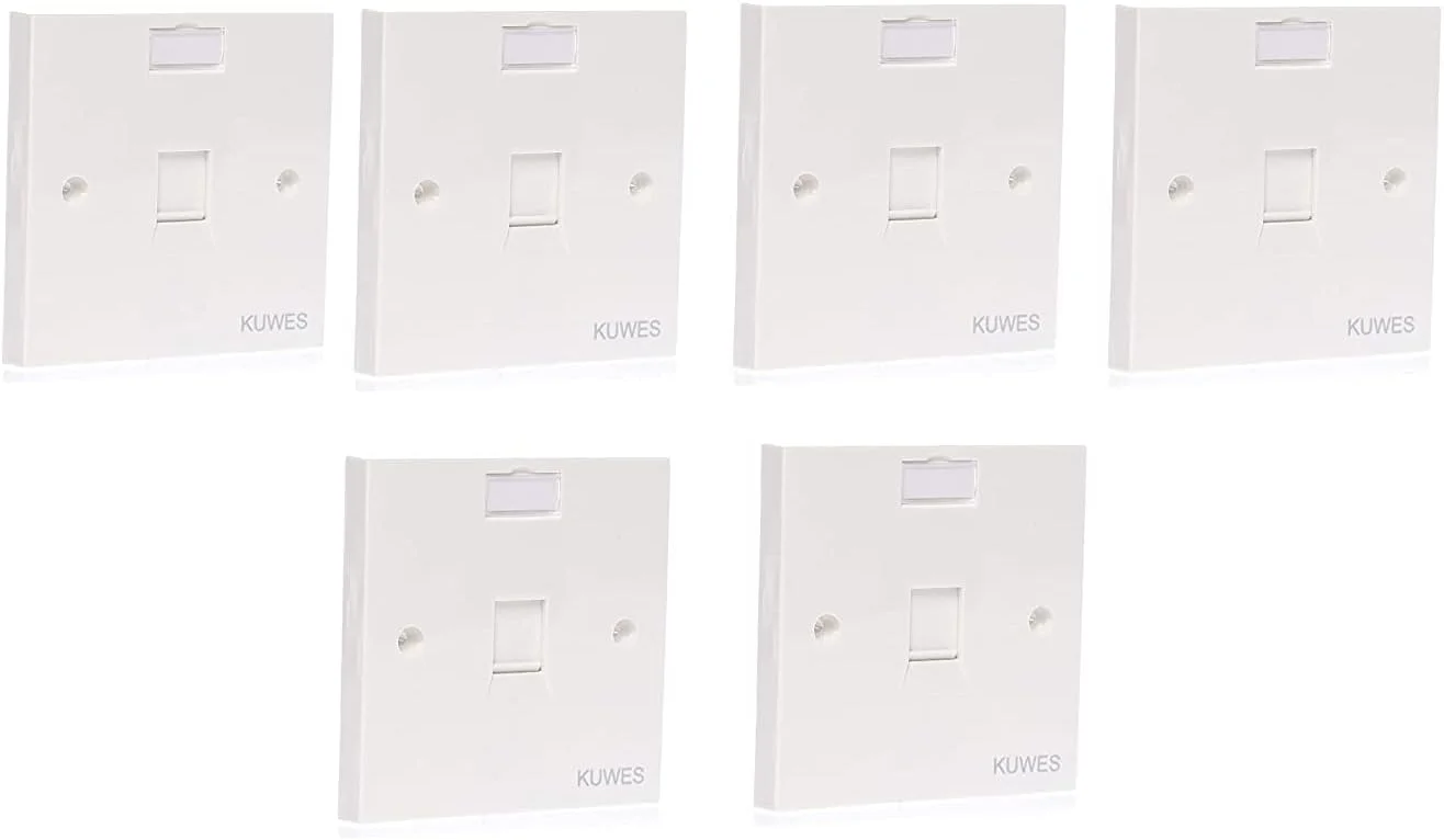 صفحه پورت تکی PVC Kuwes، صفحه دیواری اترنت Cat 6، صفحه تکی Cat6 RJ45 - ساخت تایوان (5 عدد)