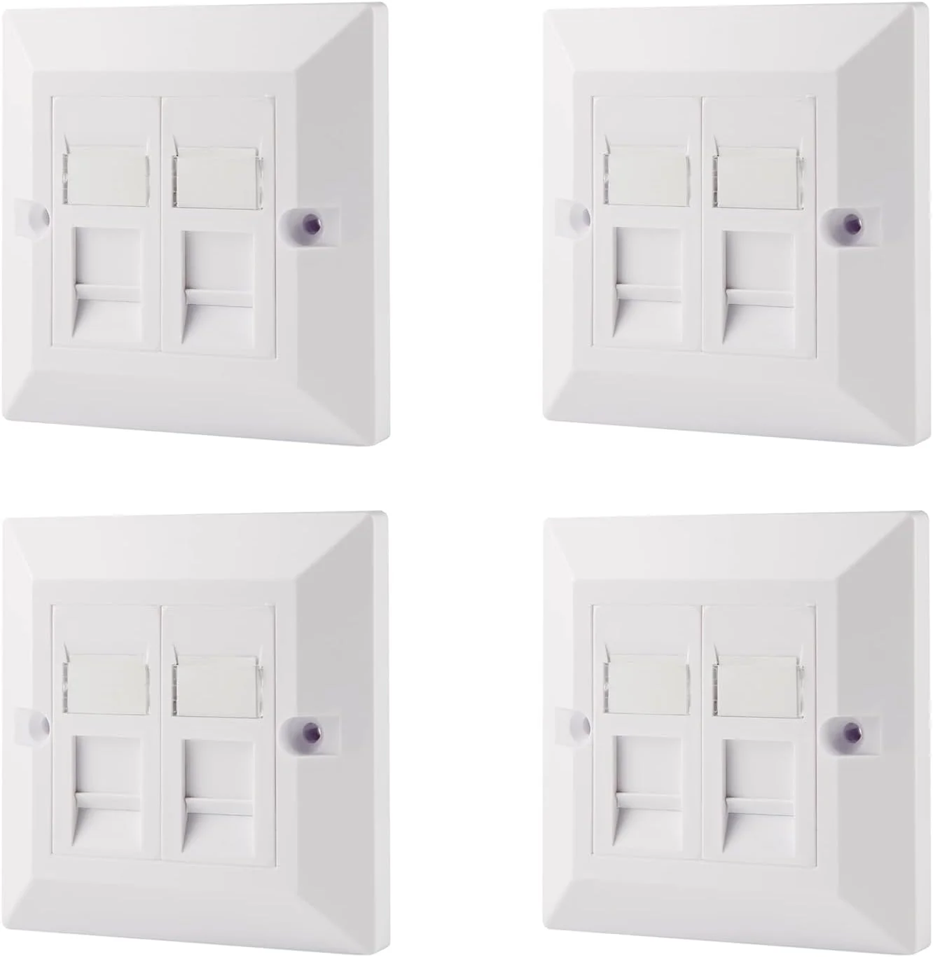 صفحه اتصال کابل شبکه CAT6 | سوکت دیواری تکی، دوتایی و چهارتایی RJ45 | راه اندازی CAT 6 برای پرینتر، تلفن و غیره | توسعه شبکه برای خانه یا محل کار (2 پورت، بسته 4 عددی)