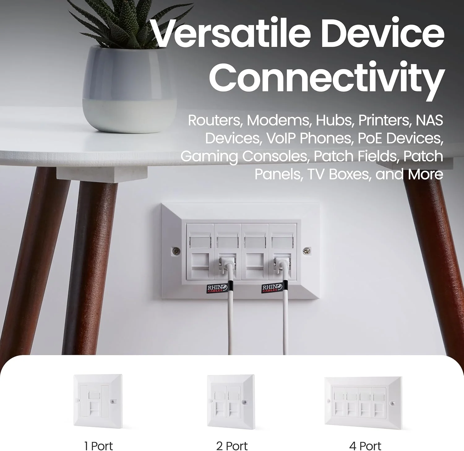صفحه اتصال اترنت CAT6 راینوکابلز | سوکت دیواری تکی 1، دوتایی 2 و چهارتایی 4 پورت RJ45 | راه اندازی CAT 6 برای پرینترها، VoIP، تلفن ها و موارد دیگر | توسعه شبکه برای خانه یا کسب و کار (4 پورت، بسته 4 عددی) - تصویر 3