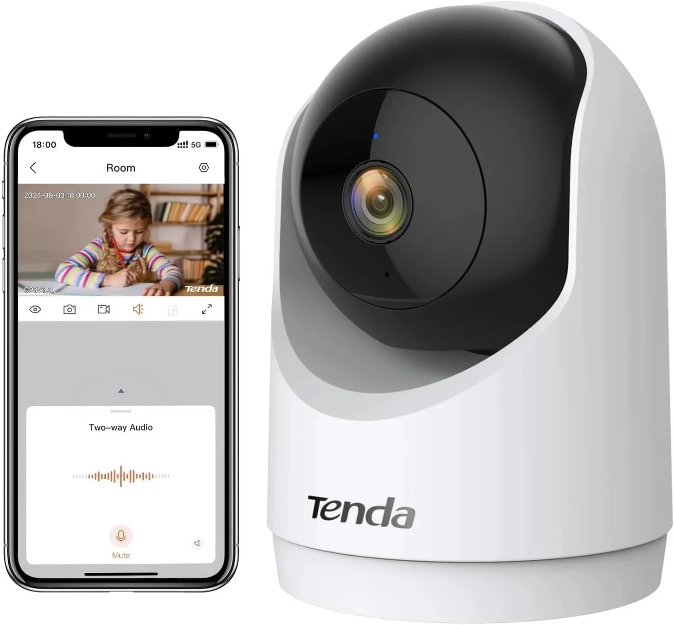 دوربین مداربسته تحت شبکه وای فای Tenda CP3V3.0، دوربین امنیتی 2K چرخشی 360 درجه، دید در شب، تشخیص حرکت، کنترل از راه دور، صدای دو طرفه، دوربین نظارت بر حیوانات خانگی، WiFi6