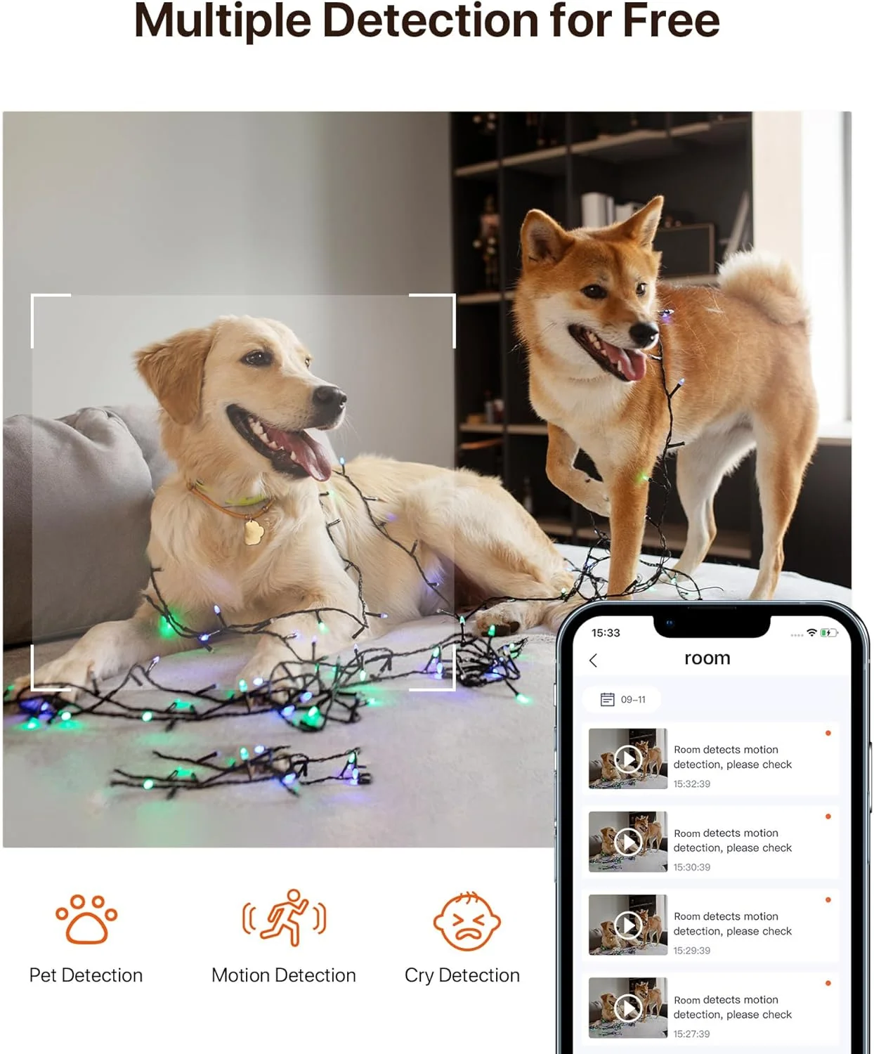دوربین امنیتی 2K تندا مدل CP3 Pro، دوربین وای فای 6 مناسب حیوانات خانگی و کودک برای امنیت خانه، تماس با یک لمس، تشخیص انسان/حیوان خانگی/گریه کودک، دید در شب، دوربین وای فای داخلی برای داخل خانه