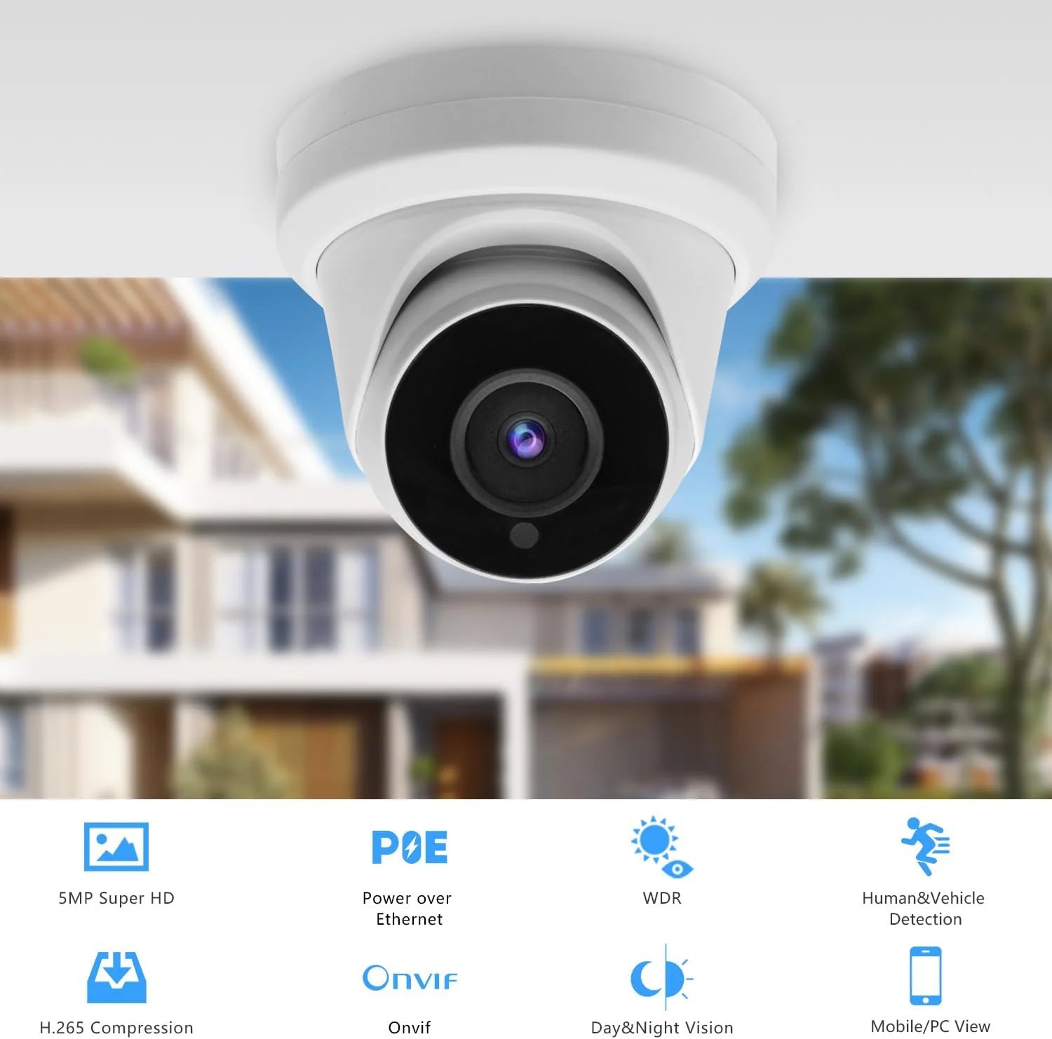 دوربین مداربسته تحت شبکه 5 مگاپیکسلی Tennoz مدل Turret مناسب فضای باز، دوربین امنیتی دام با قابلیت دید در شب تا 24 متر، لنز 2.8 میلی‌متری، زاویه دید 105 درجه، H.265، میکروفون داخلی، WDR، سازگار با NVRها و نرم‌افزارهای شخص ثالث