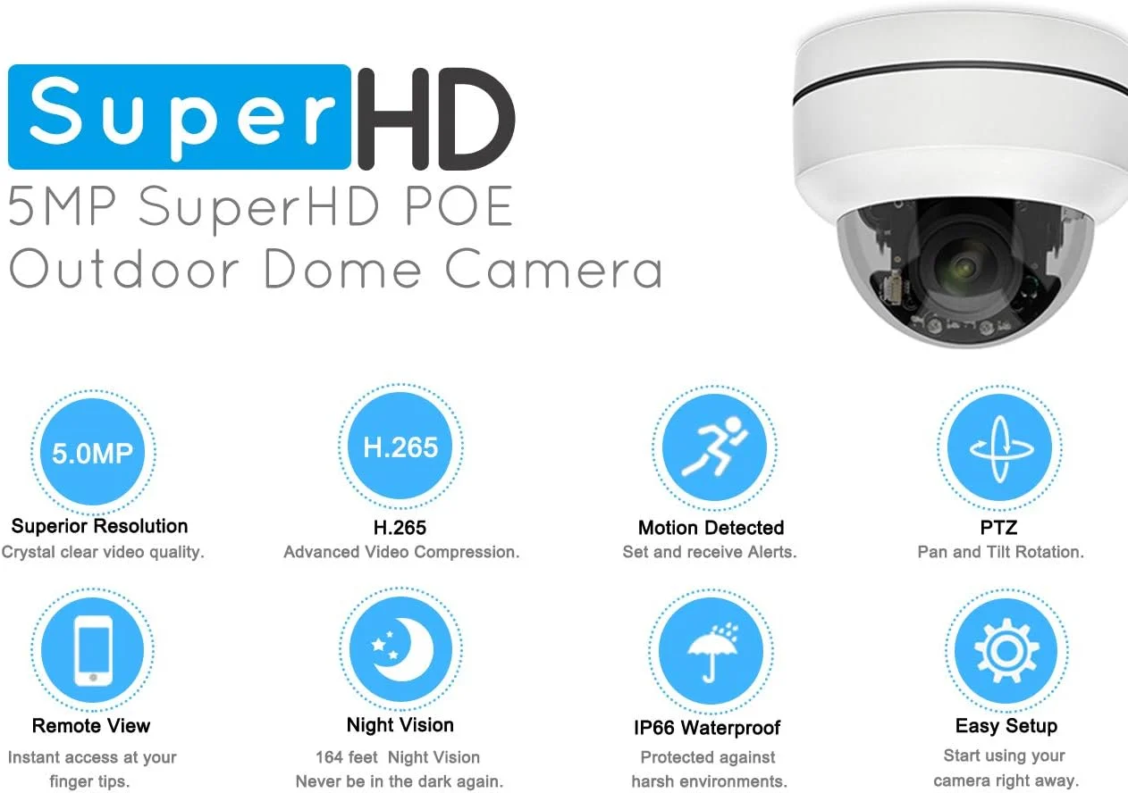 دوربین مداربسته تحت شبکه PTZ POE 5 مگاپیکسل TySvance، مینی دام، نظارتی، سرعت بالا، هوشمند 265، ضد آب، دید در شب IR، پشتیبانی از زوم اپتیکال 4X