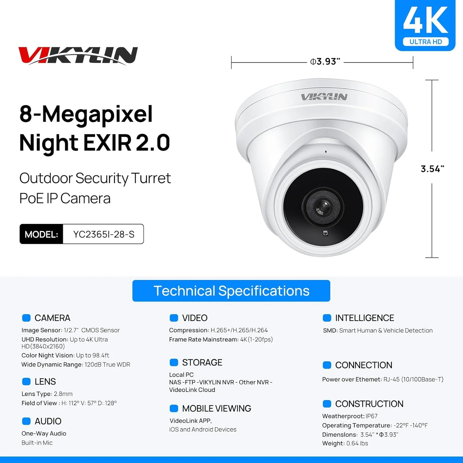 دوربین مداربسته تحت شبکه 6 مگاپیکسلی دام VIKYLIN سازگار با هایک ویژن، دوربین نظارتی مداربسته بیرونی با میکروفون داخلی و قابلیت تشخیص انسان/خودرو دوربین مداربسته تحت شبکه 6 مگاپیکسلی دام VIKYLIN سازگار با هایک ویژن، دوربین نظارتی مداربسته بیرونی با میکروفون داخلی و قابلیت تشخیص انسان/خودرو