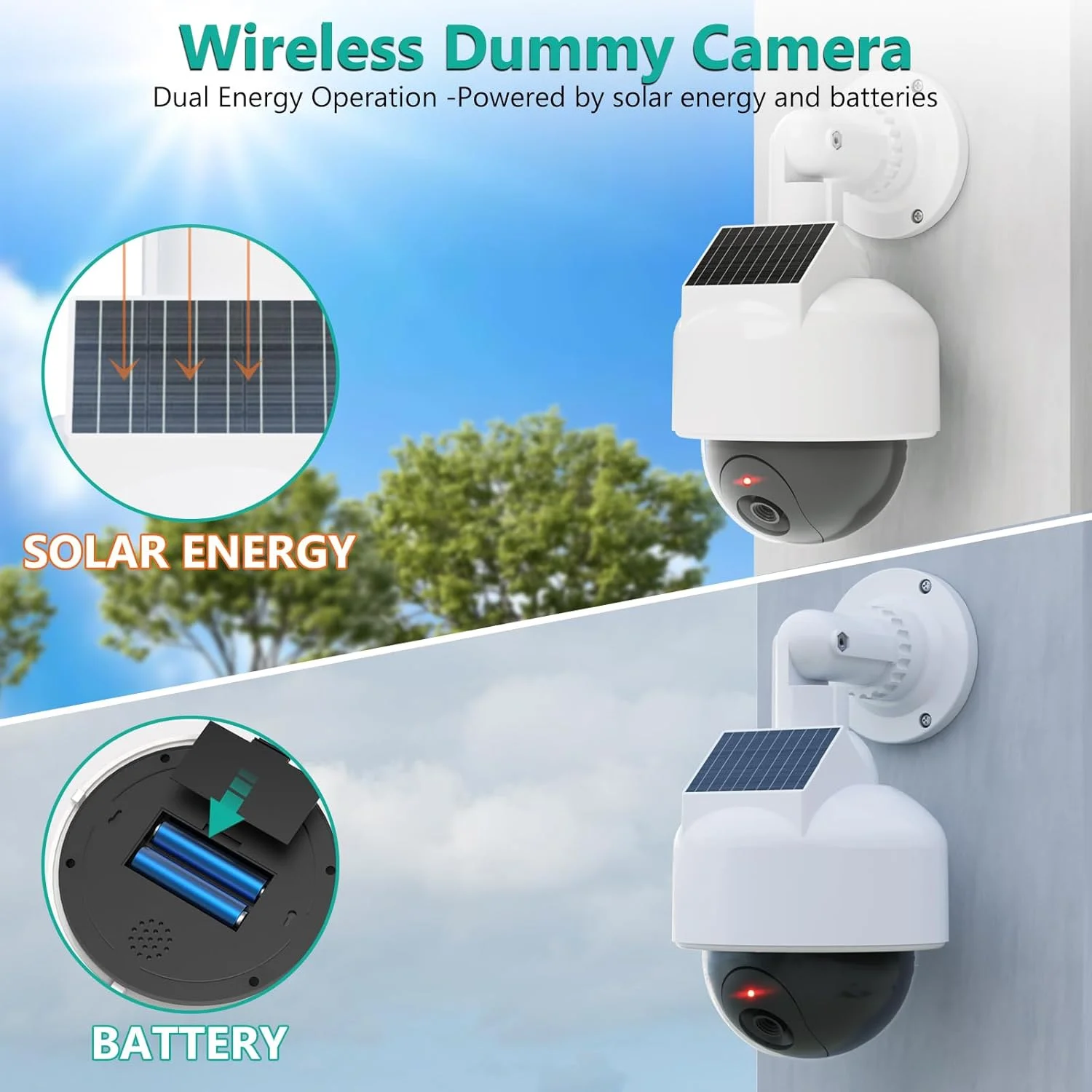 دوربین امنیتی جعلی خورشیدی WALI، دوربین گنبدی تقلبی بی سیم، دوربین های مداربسته شبیه سازی شده برای خانه، باغ و تجارت در فضای باز/داخلی با LED قرمز چشمک زن (DOW-SOL)، سفید دوربین امنیتی جعلی خورشیدی WALI، دوربین گنبدی تقلبی بی سیم، دوربین های مداربسته شبیه سازی شده برای خانه، باغ و تجارت در فضای باز/داخلی با LED قرمز چشمک زن (DOW-SOL)، سفید