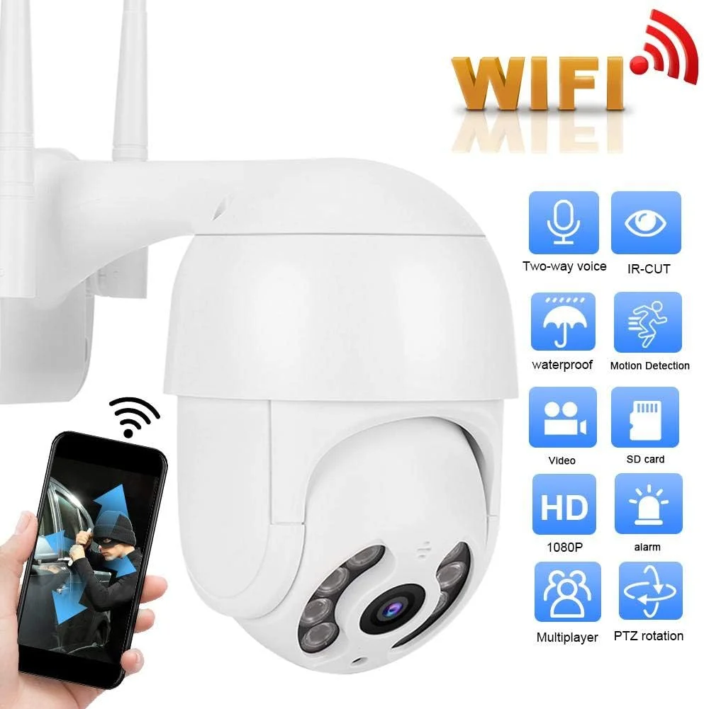 دوربین مداربسته دام PTZ ضدآب 2 اینچی 1080P با 8 چراغ، نظارت امنیتی با کنترل از راه دور 110-240 ولت، اشتراک گذاری چند نفره، تشخیص حرکت، دوربین هوشمند برای خانه و محل کار (US)