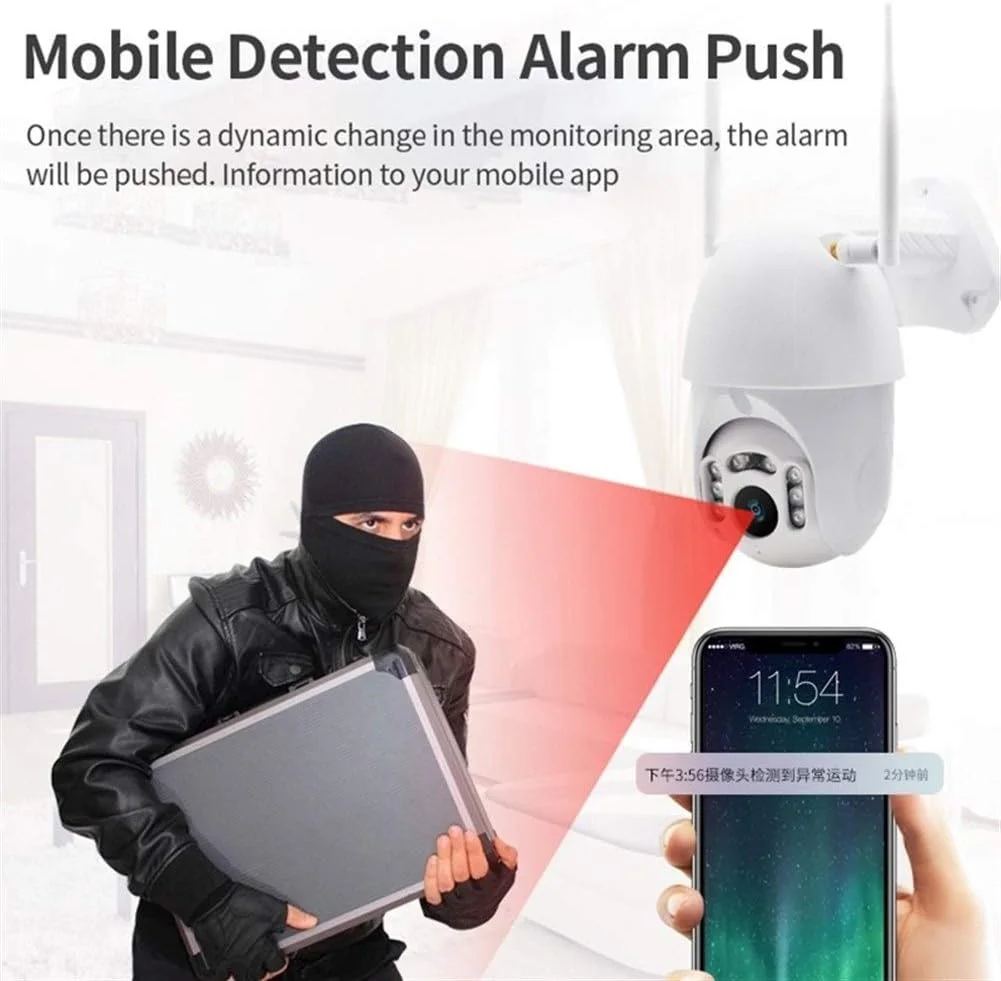 دوربین مداربسته بیسیم تحت شبکه WVV مناسب فضای باز، دوربین گنبدی وای فای ضد آب با قابلیت تشخیص حرکت و دید در شب مادون قرمز (اندازه حسگر: کارت 32G با کیفیت 1080P) دوربین مداربسته بیسیم تحت شبکه WVV مناسب فضای باز، دوربین گنبدی وای فای ضد آب با قابلیت تشخیص حرکت و دید در شب مادون قرمز (اندازه حسگر: کارت 32G با کیفیت 1080P)