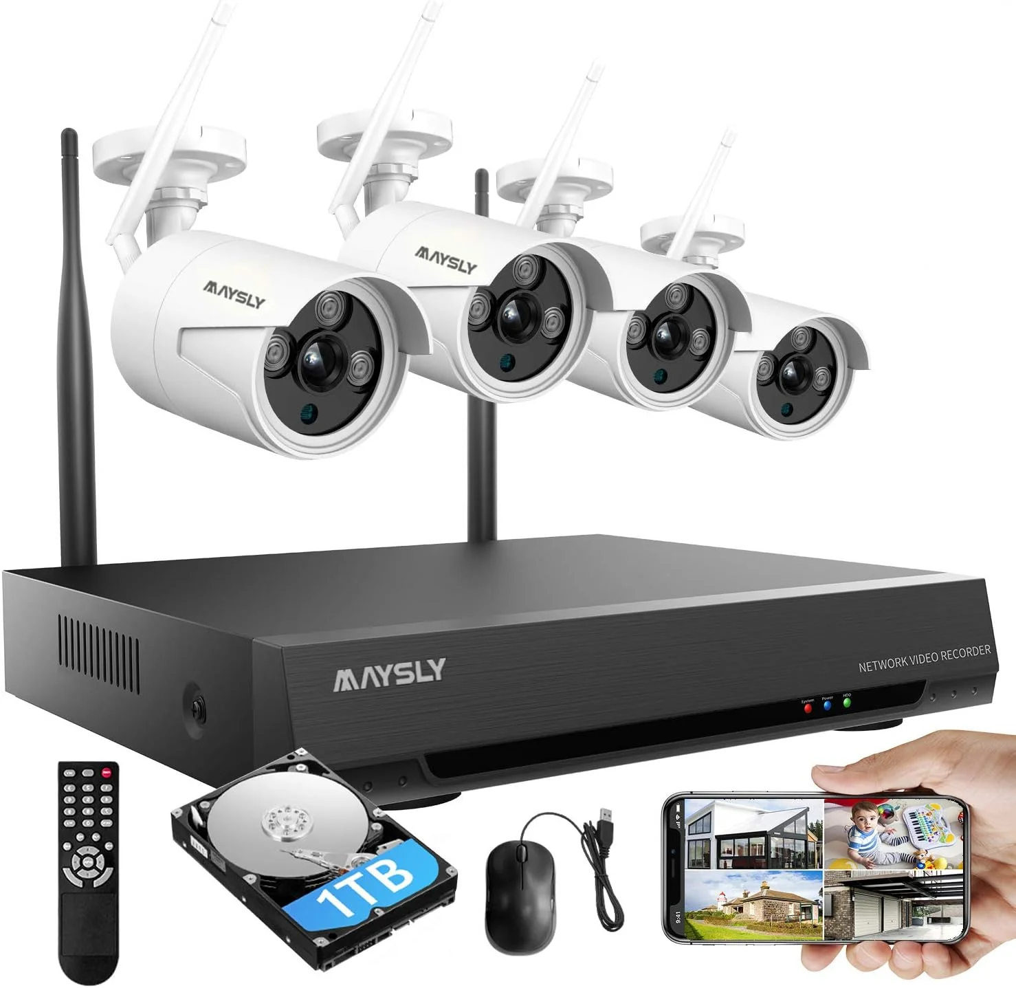 دوربین امنیتی بی‌سیم وای‌فای 1080P برای فضای باز، دوربین دام مداربسته با چرخش افقی 355 درجه و چرخش عمودی 80 درجه، ردیابی خودکار، تشخیص انسان، صدای دو طرفه، دید در شب