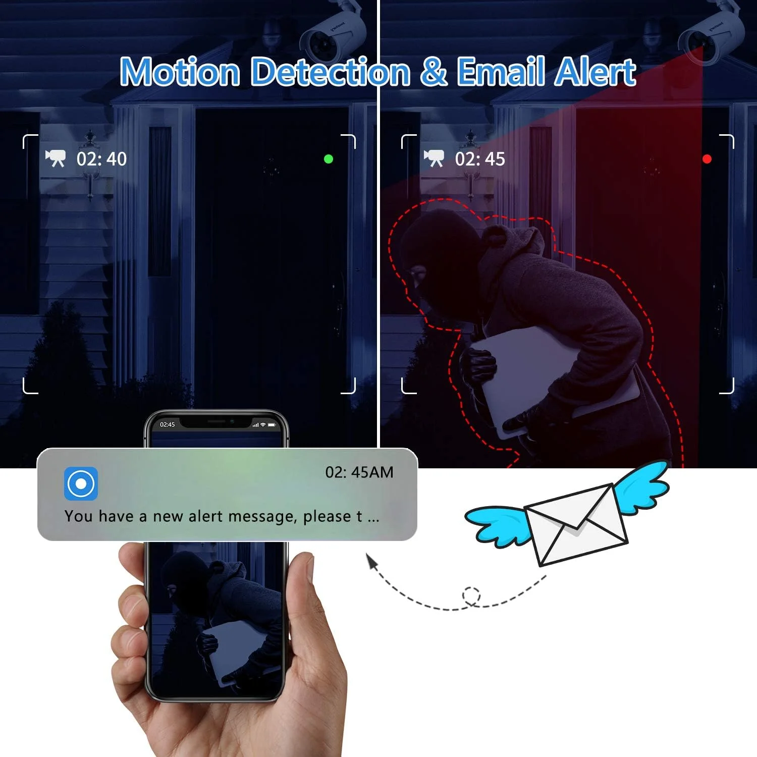 دوربین امنیتی بی‌سیم وای‌فای 1080P برای فضای باز، دوربین دام مداربسته با چرخش افقی 355 درجه و چرخش عمودی 80 درجه، ردیابی خودکار، تشخیص انسان، صدای دو طرفه، دید در شب