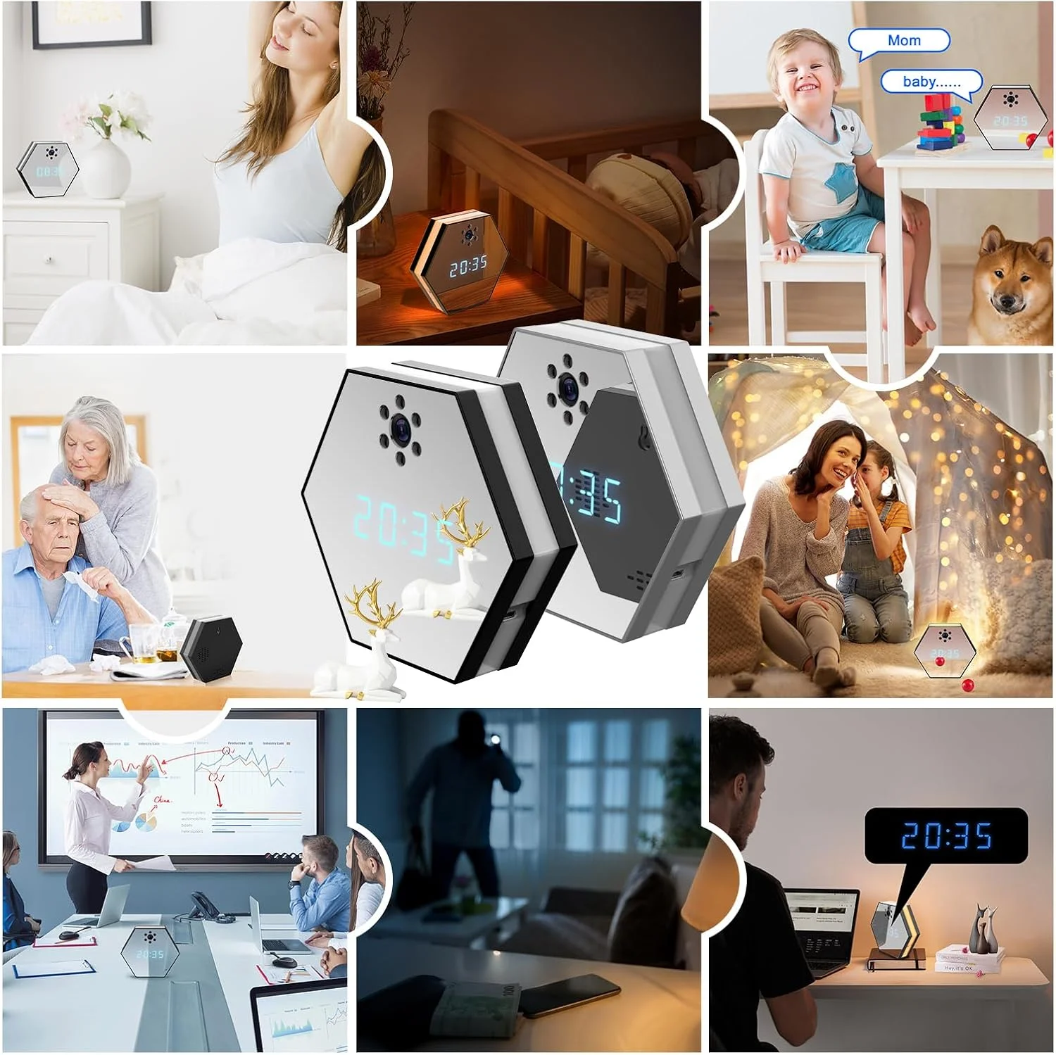 دوربین امنیتی بی سیم داخلی 1080P، سیستم نظارت گنبدی دوربین IP هوشمند وای فای با دید در شب، تشخیص حرکت برای خانه ها و مشاغل