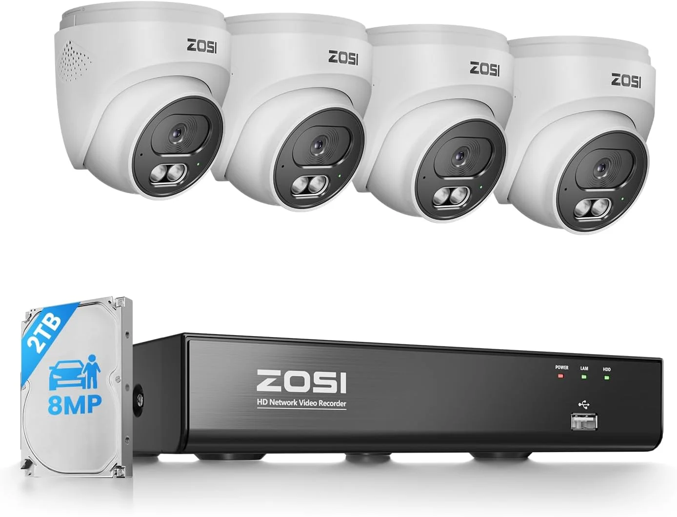 سیستم دوربین مداربسته تحت شبکه خانگی 8 کانال 8 مگاپیکسل 4K مدل ZOSI C220، شامل 4 عدد دوربین دام 8 مگاپیکسل