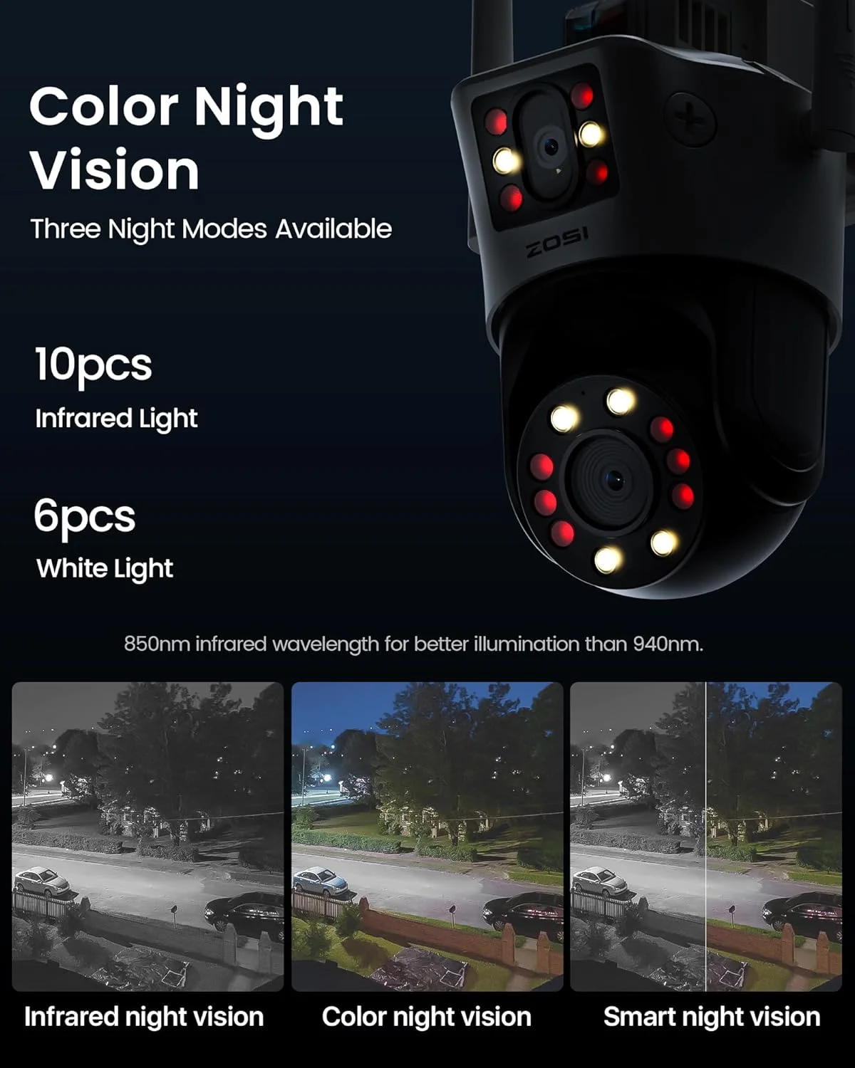 دوربین دوگانه وای فای 4MP+4MP زوسی برای فضای باز، دوربین مداربسته بی سیم با دید دوگانه برای امنیت خانه و داخل با دید در شب رنگی، تشخیص شخص/وسیله نقلیه، ردیابی خودکار، C298 Pro