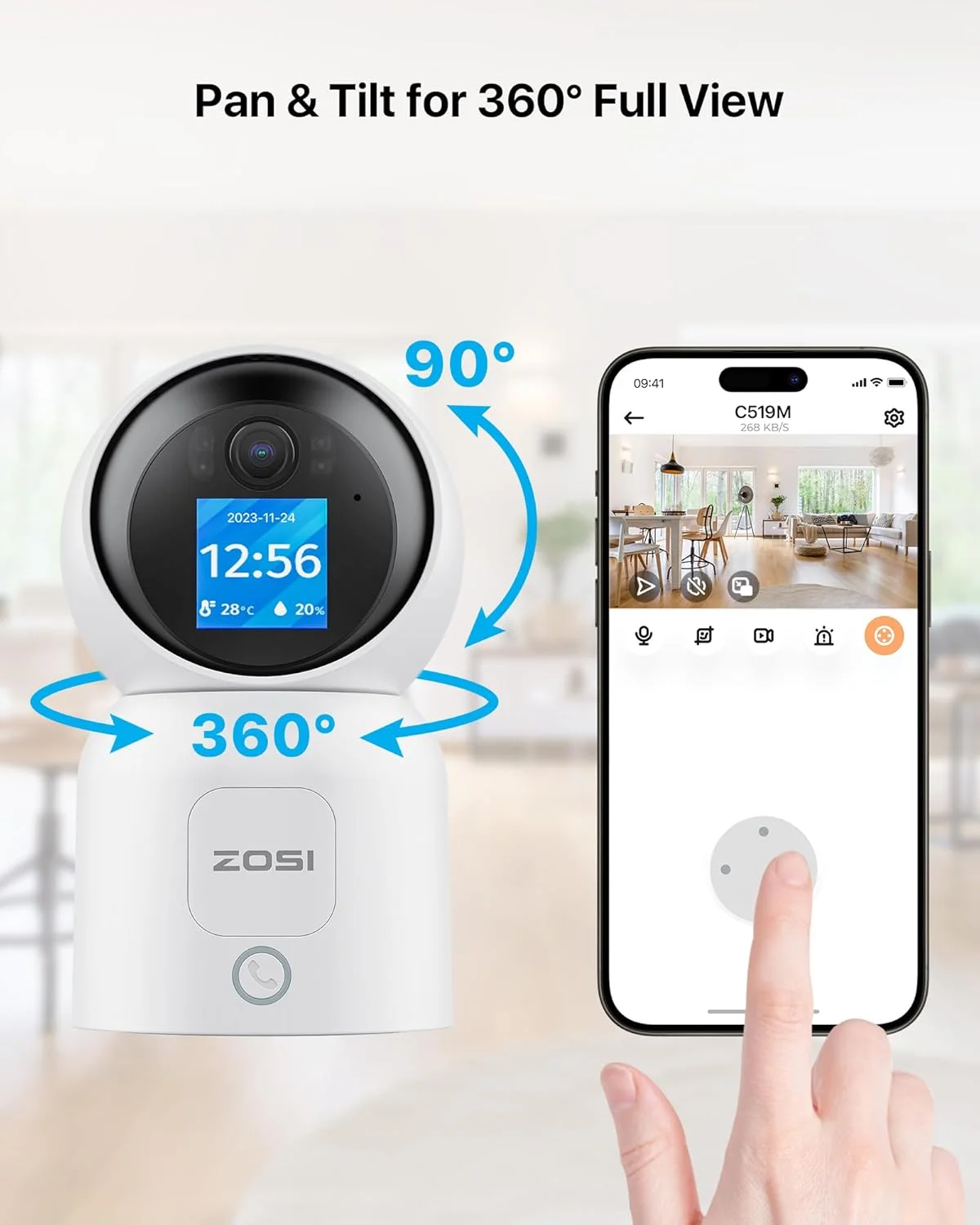 دوربین داخلی ۴ مگاپیکسلی ZOSI با صفحه نمایش، مانیتور ۳۶۰ درجه کودک/حیوان خانگی با قابلیت تماس با اشاره/تک لمسی، ویدیوی دو طرفه، دوربین امنیتی مداربسته خانگی وای فای دو بانده 2.4G/5G، تشخیص شخص، C519 4MP دوربین داخلی ۴ مگاپیکسلی ZOSI با صفحه نمایش، مانیتور ۳۶۰ درجه کودک/حیوان خانگی با قابلیت تماس با اشاره/تک لمسی، ویدیوی دو طرفه، دوربین امنیتی مداربسته خانگی وای فای دو بانده 2.4G/5G، تشخیص شخص، C519 4MP