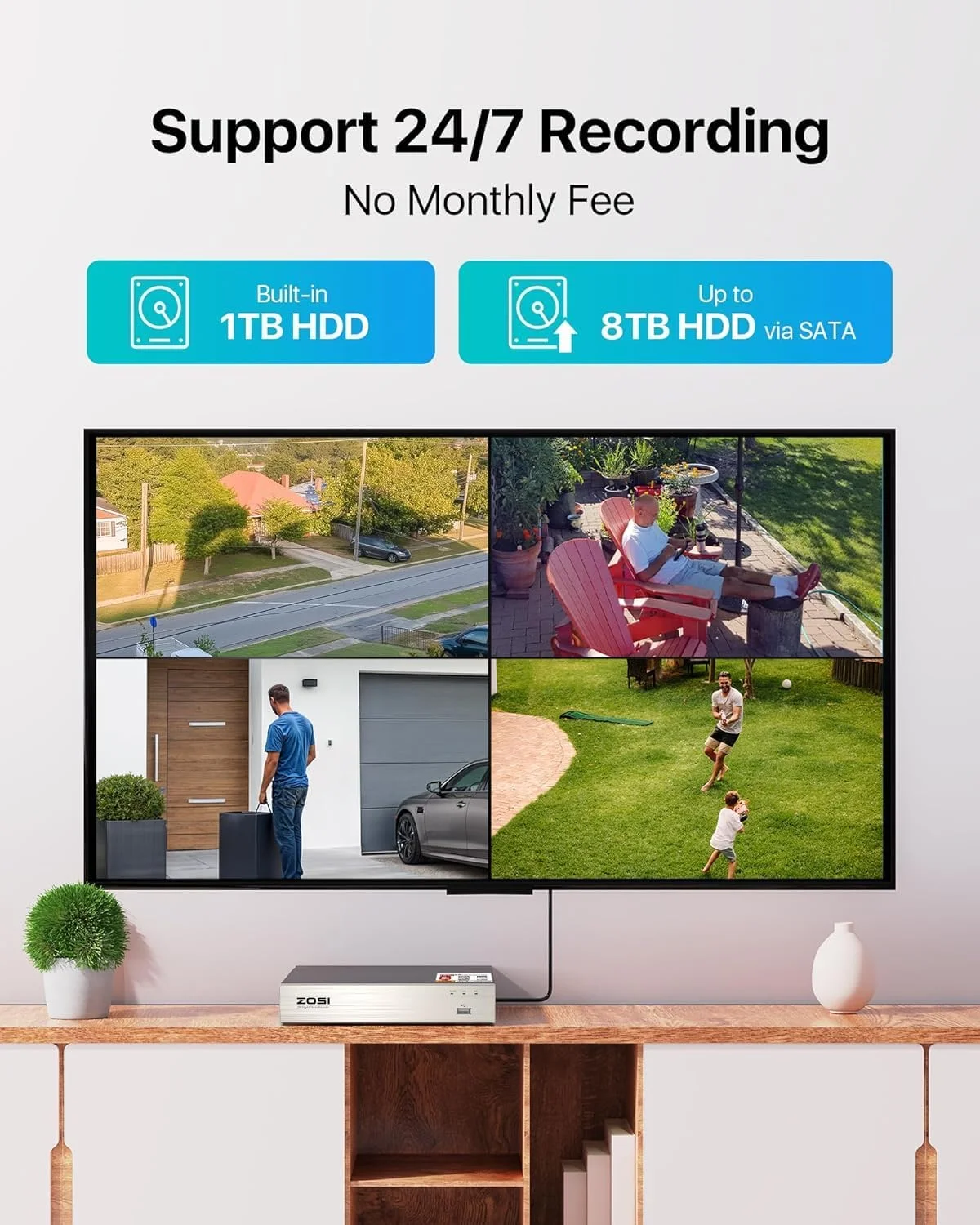 دستگاه ضبط کننده دوربین مداربسته ۸ کانال فول اچ دی ۱۰۸۰P مدل HD-TVI به همراه ۴ عدد دوربین دام ۱۹۸۰TVL با قابلیت استفاده در محیط داخلی و خارجی با دید در شب تا ۲۰ متر و دارای برش IR و قابلیت دسترسی سریع از راه دور به همراه هارد دیسک ۱ ترابایتی