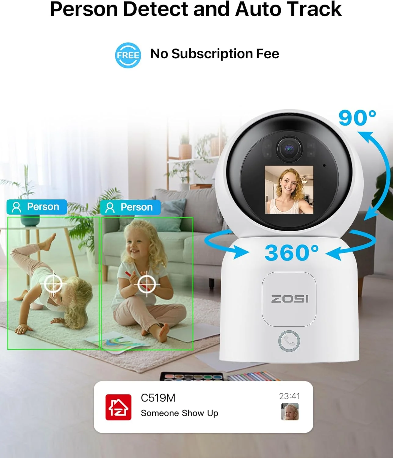 دوربین داخلی ۴ مگاپیکسلی ZOSI با صفحه نمایش، مانیتور ۳۶۰ درجه کودک/حیوان خانگی با قابلیت تماس با اشاره/تک لمسی، ویدیوی دو طرفه، دوربین امنیتی مداربسته خانگی وای فای دو بانده 2.4G/5G، تشخیص شخص، C519 4MP دوربین داخلی ۴ مگاپیکسلی ZOSI با صفحه نمایش، مانیتور ۳۶۰ درجه کودک/حیوان خانگی با قابلیت تماس با اشاره/تک لمسی، ویدیوی دو طرفه، دوربین امنیتی مداربسته خانگی وای فای دو بانده 2.4G/5G، تشخیص شخص، C519 4MP