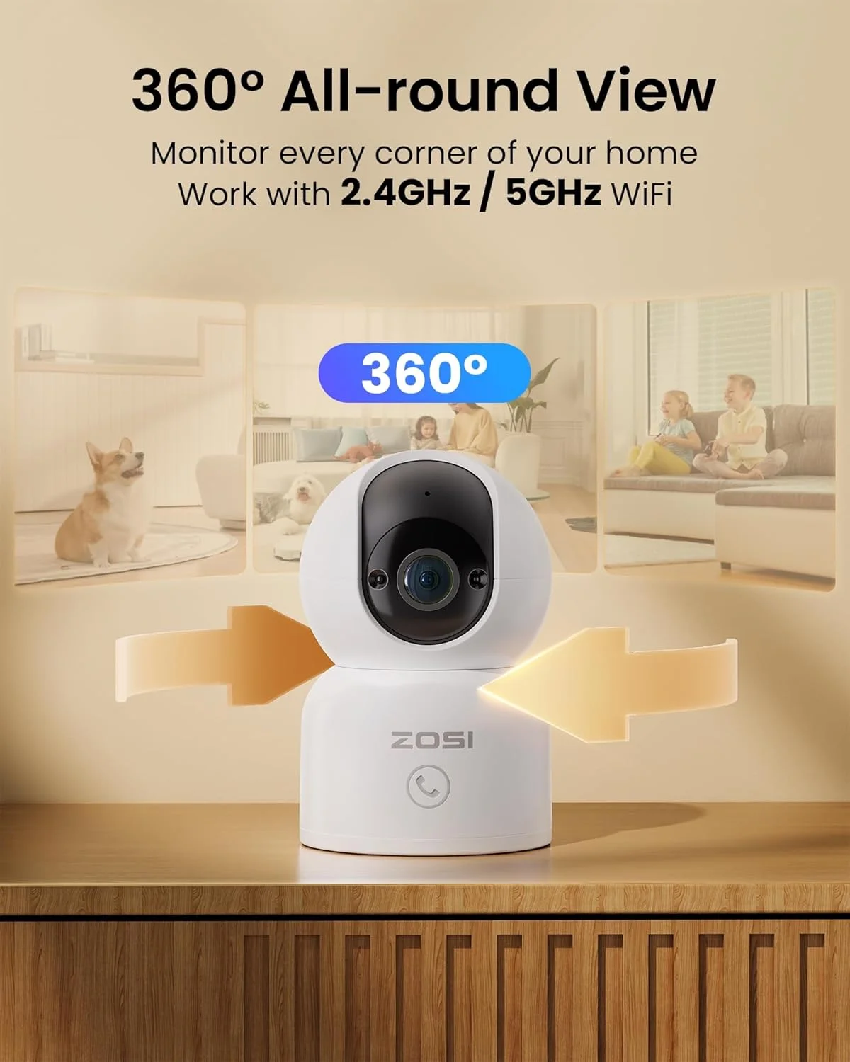 دوربین امنیتی چرخشی 2K 3MP ZOSI C518، مانیتور 360 درجه کودک/حیوان خانگی، دوربین داخلی وای فای دو بانده 2.4G/5G با برنامه، تشخیص هوشمند افراد، صدای دو طرفه، ذخیره سازی ابری و کارت SD، سازگار با الکسا دوربین امنیتی چرخشی 2K 3MP ZOSI C518، مانیتور 360 درجه کودک/حیوان خانگی، دوربین داخلی وای فای دو بانده 2.4G/5G با برنامه، تشخیص هوشمند افراد، صدای دو طرفه، ذخیره سازی ابری و کارت SD، سازگار با الکسا