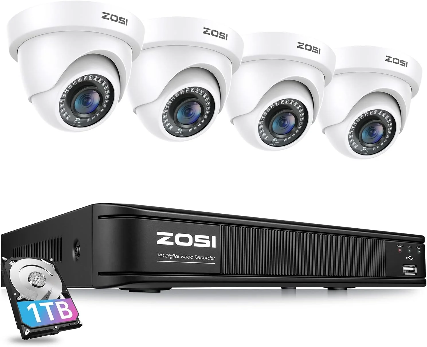 سیستم دوربین مداربسته خانگی ZOSI 3K 5MP Lite H.265+، دستگاه ضبط ویدیویی ۸ کاناله با قابلیت تشخیص انسان و وسیله نقلیه با هوش مصنوعی و ۴ عدد دوربین دام ضد آب مداربسته ۱۰۸۰p مناسب فضای داخلی و خارجی، دید در شب تا ۸۰ فوت، ۱ ترابایت هارد دیسک سیستم دوربین مداربسته خانگی ZOSI 3K 5MP Lite H.265+، دستگاه ضبط ویدیویی ۸ کاناله با قابلیت تشخیص انسان و وسیله نقلیه با هوش مصنوعی و ۴ عدد دوربین دام ضد آب مداربسته ۱۰۸۰p مناسب فضای داخلی و خارجی، دید در شب تا ۸۰ فوت، ۱ ترابایت هارد دیسک