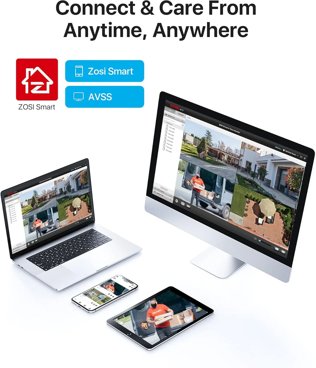 سیستم دوربین مداربسته خانگی ZOSI 3K 5MP Lite H.265+، دستگاه ضبط ویدیویی ۸ کاناله با قابلیت تشخیص انسان و وسیله نقلیه با هوش مصنوعی و ۴ عدد دوربین دام ضد آب مداربسته ۱۰۸۰p مناسب فضای داخلی و خارجی، دید در شب تا ۸۰ فوت، ۱ ترابایت هارد دیسک