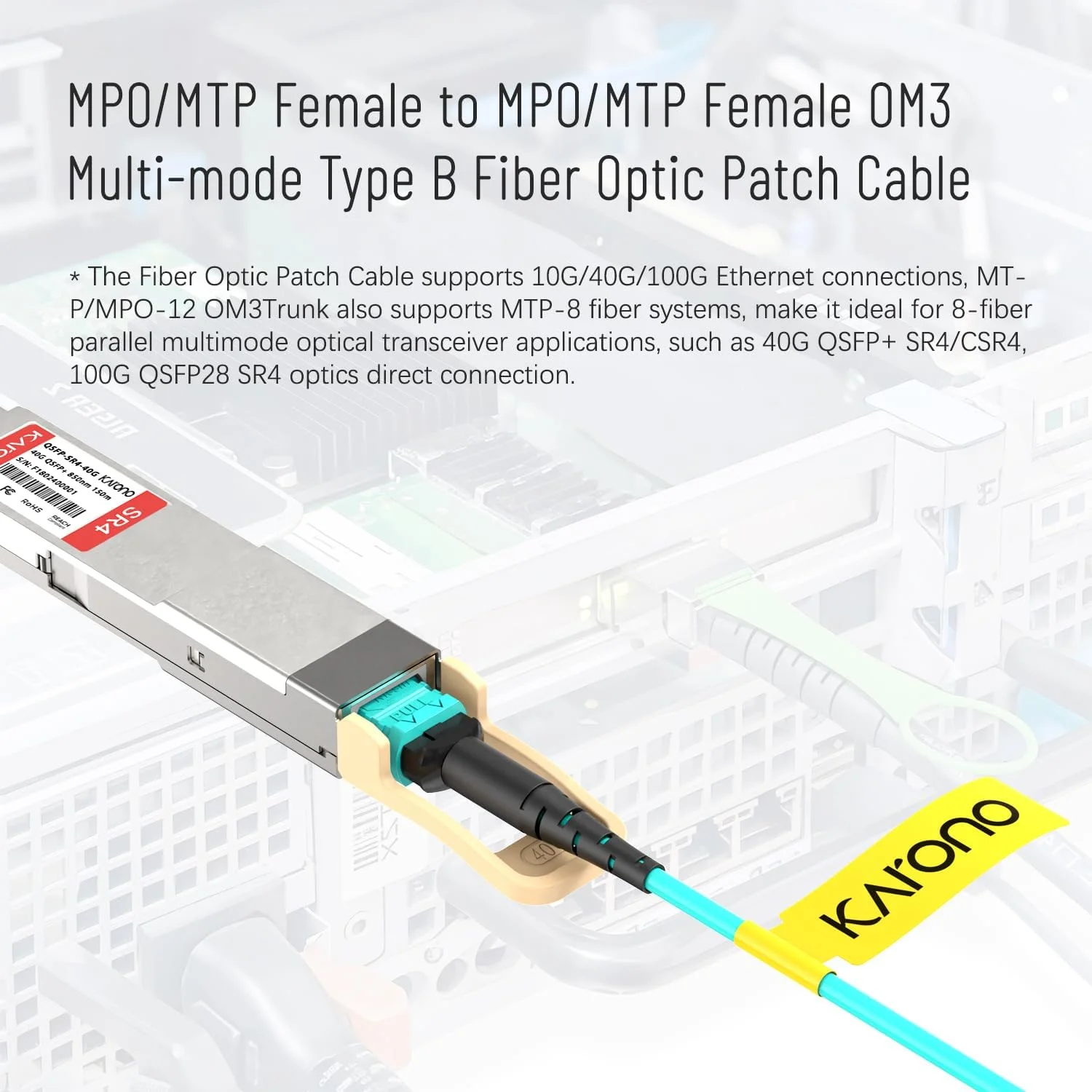 کابل فیبر نوری MPO به MPO زنانه - سازگار با MTP نوع B، 10 متر، فیبر چند حالته OM3، 12 کانال هسته ای برای کاربرد فرستنده گیرنده های QSFP+، آبی کابل فیبر نوری MPO به MPO زنانه - سازگار با MTP نوع B، 10 متر، فیبر چند حالته OM3، 12 کانال هسته ای برای کاربرد فرستنده گیرنده های QSFP+، آبی