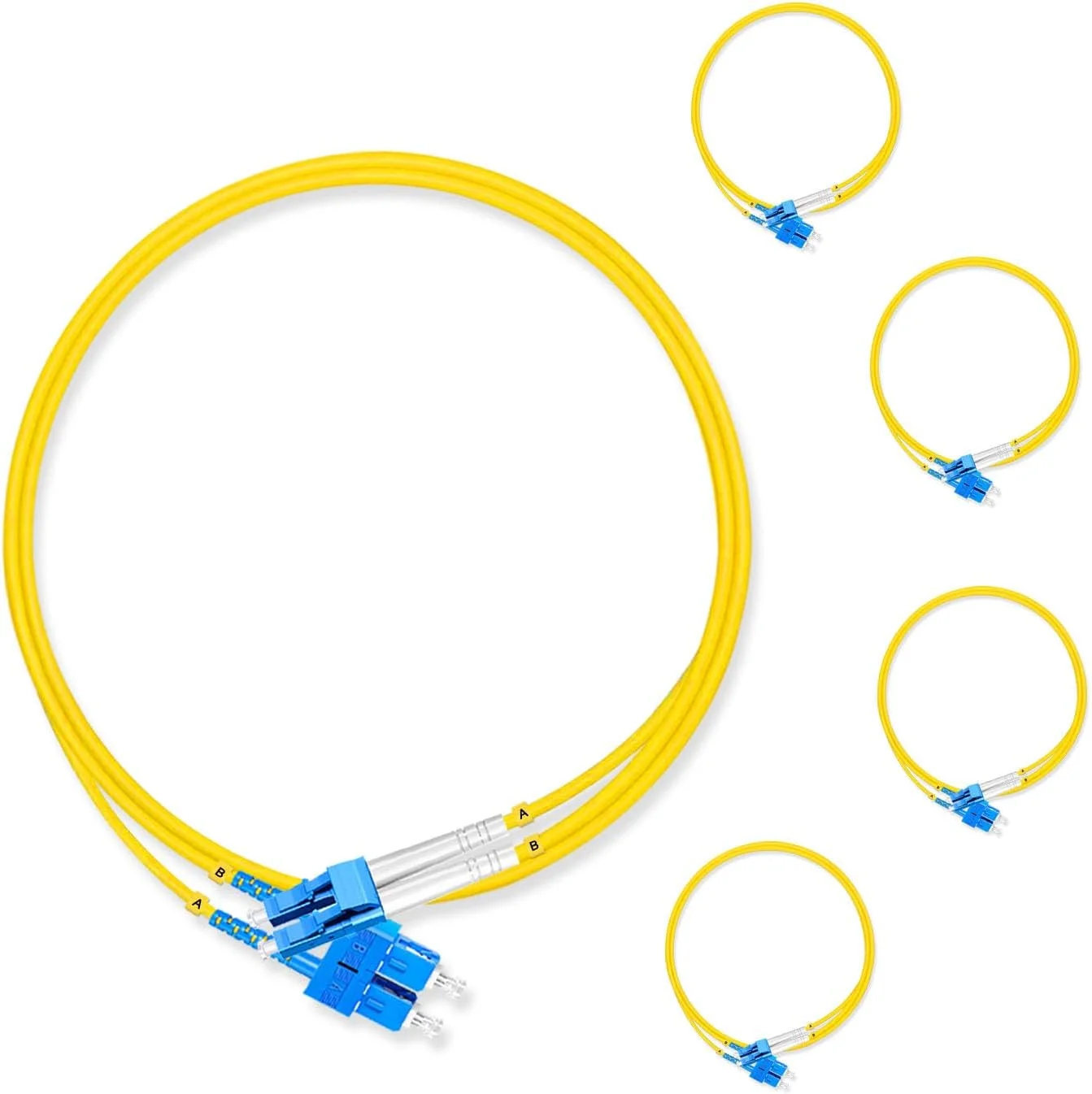کابل فیبر نوری 5 عددی 1 متری Lebrudos SC UPC به LC UPC، کابل فیبر نوری سینگل مود دوبلکس OS2 G652D 9/125μm، 1310nm/1550nm LSZH 3.0mm