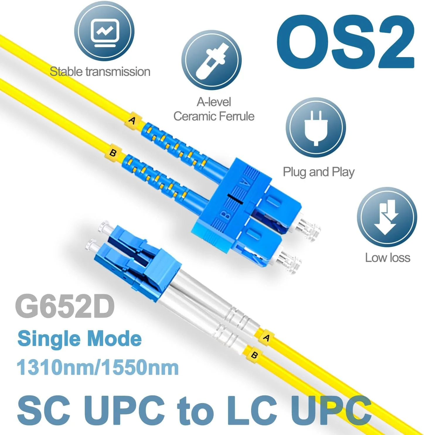 کابل فیبر نوری 5 عددی 1 متری Lebrudos SC UPC به LC UPC، کابل فیبر نوری سینگل مود دوبلکس OS2 G652D 9/125μm، 1310nm/1550nm LSZH 3.0mm کابل فیبر نوری 5 عددی 1 متری Lebrudos SC UPC به LC UPC، کابل فیبر نوری سینگل مود دوبلکس OS2 G652D 9/125μm، 1310nm/1550nm LSZH 3.0mm