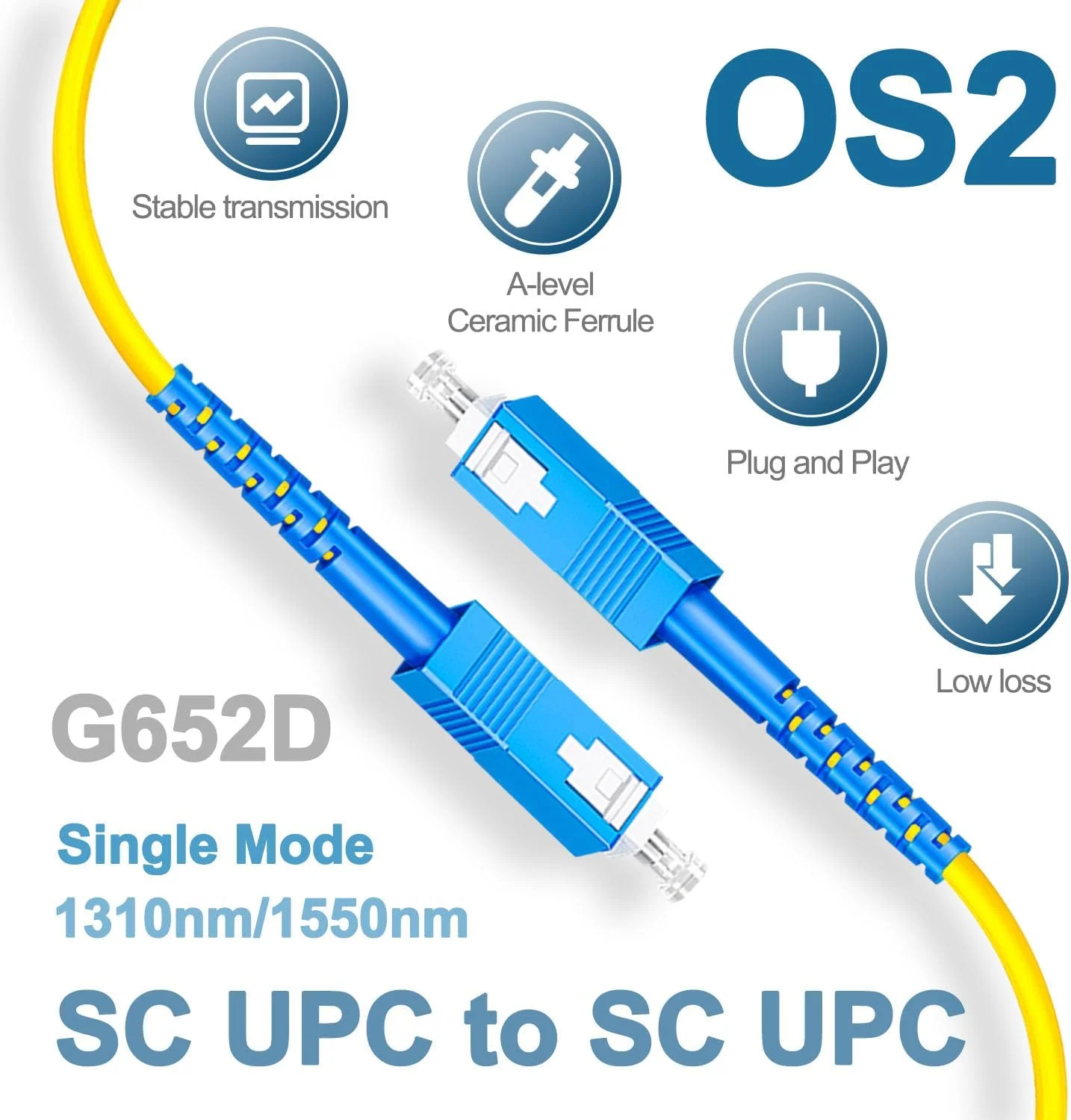 پچ کورد فیبر نوری 5 عددی 0.5 متری SC UPC به SC UPC، کابل فیبر سینگل مود سیمپلکس OS2 G652D 9/125μm، 1310nm/1550nm LSZH 3.0mm پچ کورد فیبر نوری 5 عددی 0.5 متری SC UPC به SC UPC، کابل فیبر سینگل مود سیمپلکس OS2 G652D 9/125μm، 1310nm/1550nm LSZH 3.0mm