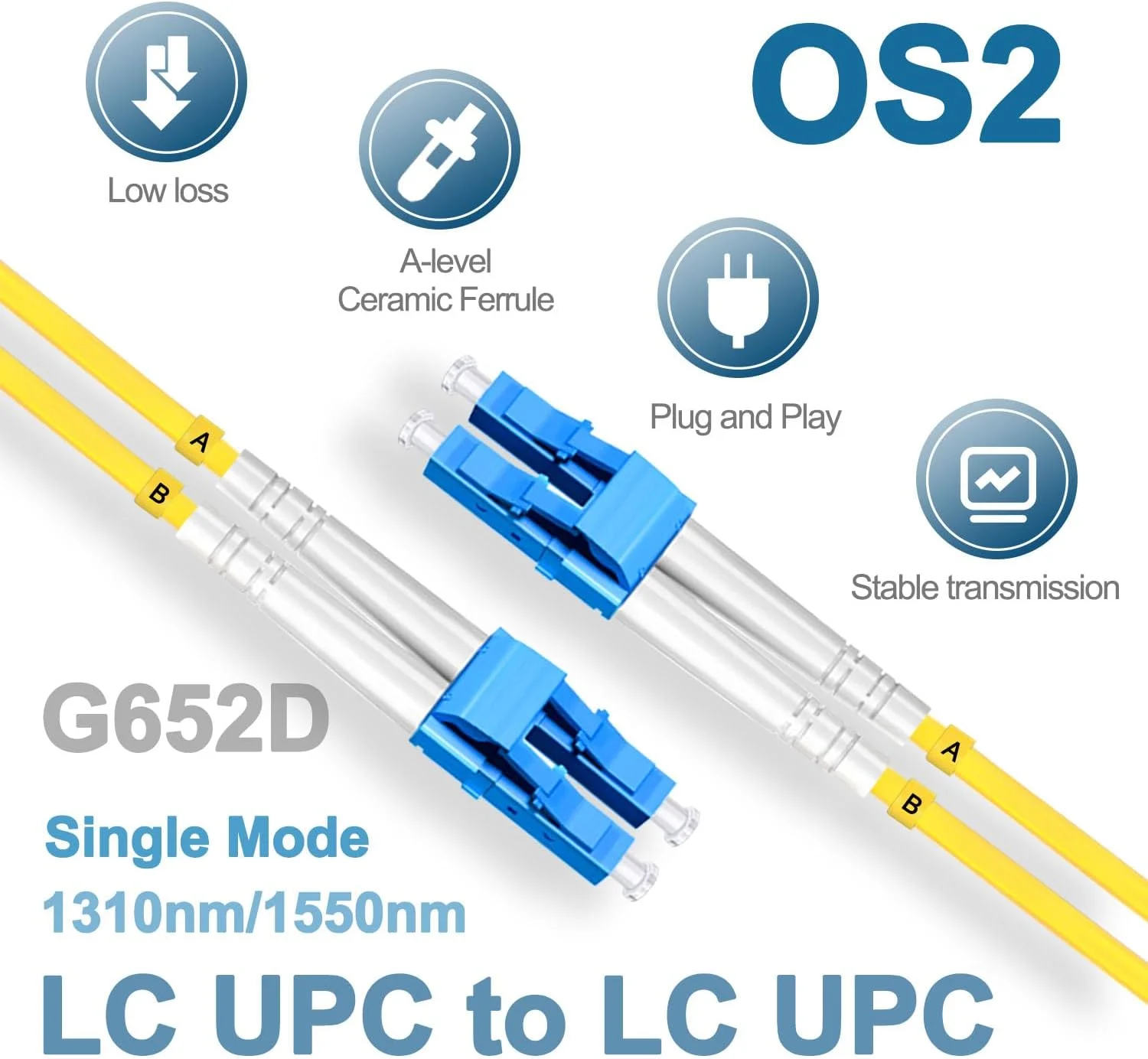 پچ کورد فیبر نوری 3 متری LC UPC به LC UPC، دوبلکس سینگل مود OS2 G652D 9/125μm، 1310nm/1550nm LSZH 3.0mm (5 عدد) پچ کورد فیبر نوری 3 متری LC UPC به LC UPC، دوبلکس سینگل مود OS2 G652D 9/125μm، 1310nm/1550nm LSZH 3.0mm (5 عدد)