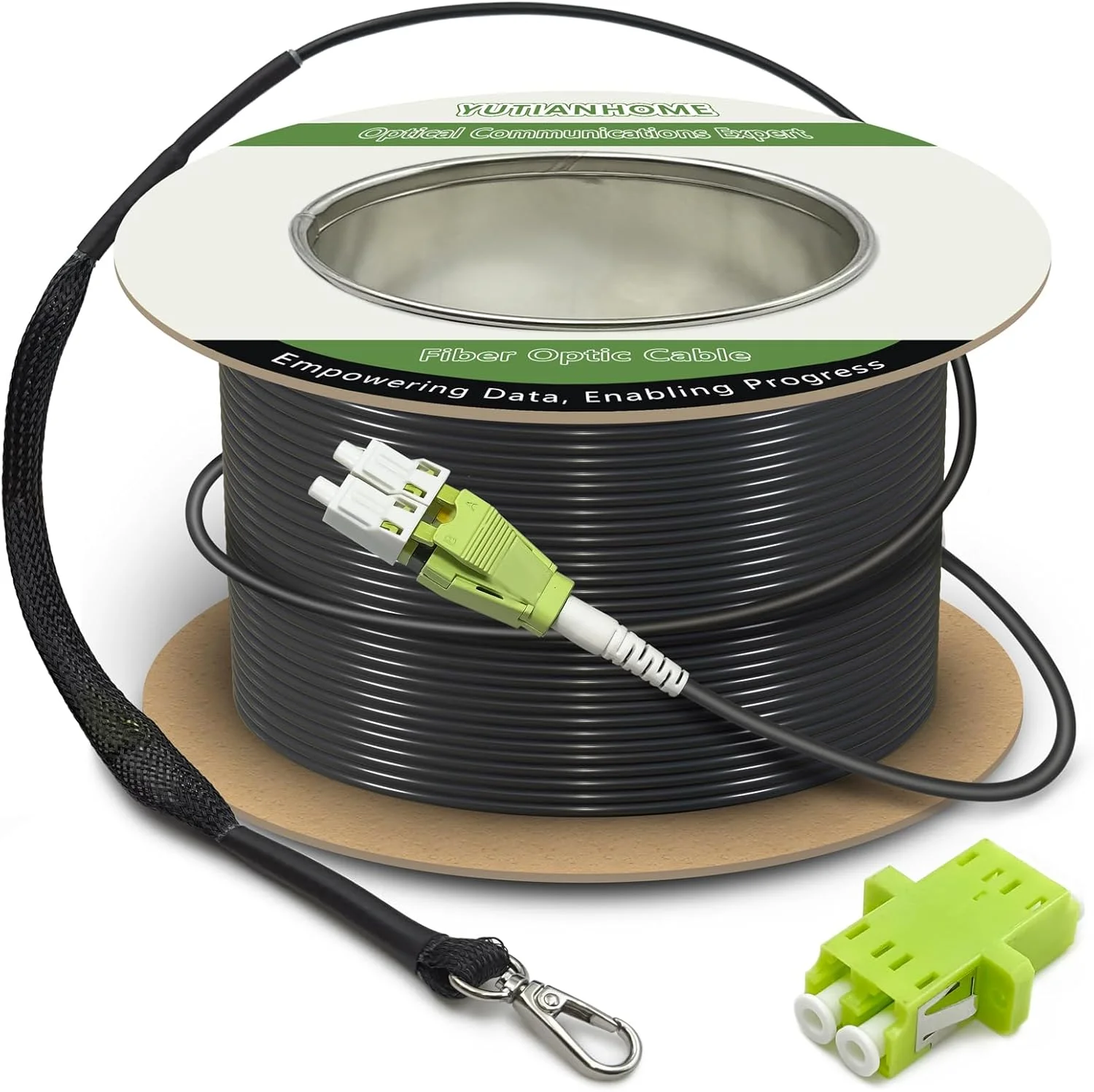 کابل فیبر نوری آرموردار چند حالته LC به LC به طول 30 متر، جامپر دوپلکس پهن باند MMF با سرعت 40Gb 100Gb، 50/125، روکش کابل مشکی با درجه Riser، LC-LC با کیت چشمی کششی نصب شده در یک انتها