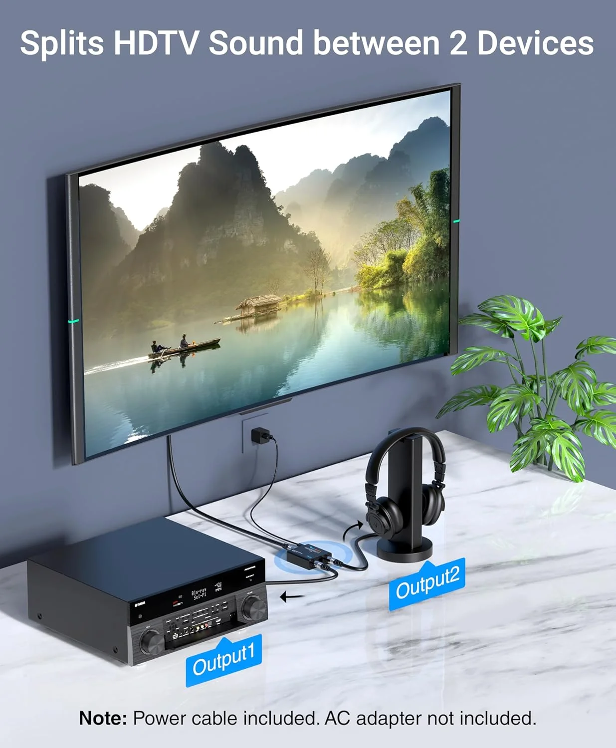 اسپلیتر صوتی اپتیکال دیجیتال BlueRigger (اسپلیتر فعال Toslink 1 ورودی به 2 خروجی، SPDIF، آداپتور فیبر نوری) - سازگار با سینمای خانگی، ایکس باکس، PS4، DVD، رسیور، تلویزیون، LPCM2.0، DTS، Dolby Digital