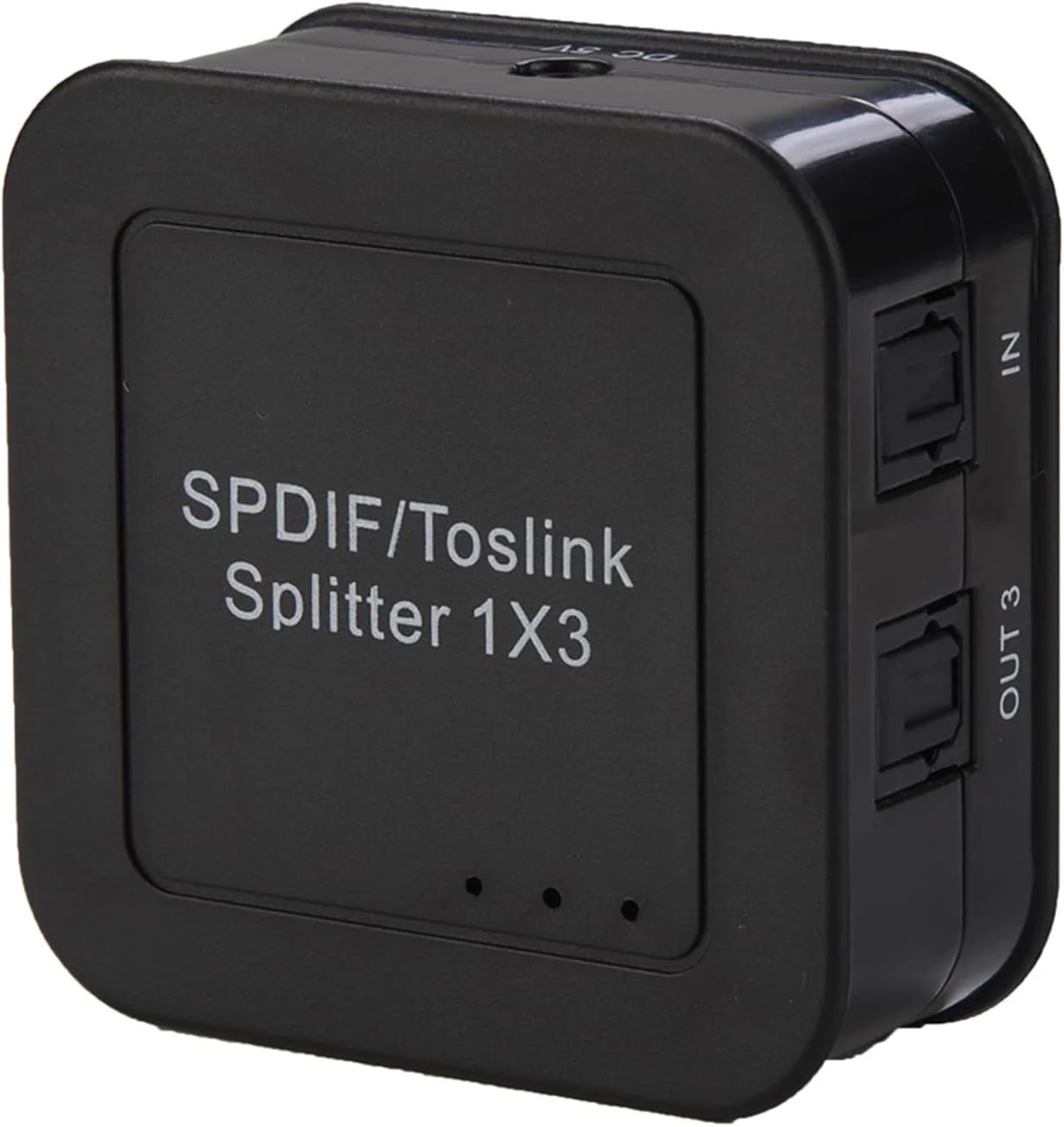 اسپلیتر اپتیکال Newkeng NK toslink 1 3 با پشتیبانی از فرمت‌های صوتی LPCM2 0 Dolby AC3، خروجی تا 40 متر، تغذیه USB، 2 باتری AA، جنس ABS، حداکثر نرخ باود 16 مگابیت بر ثانیه، طول موج پیک 650 نانومتر