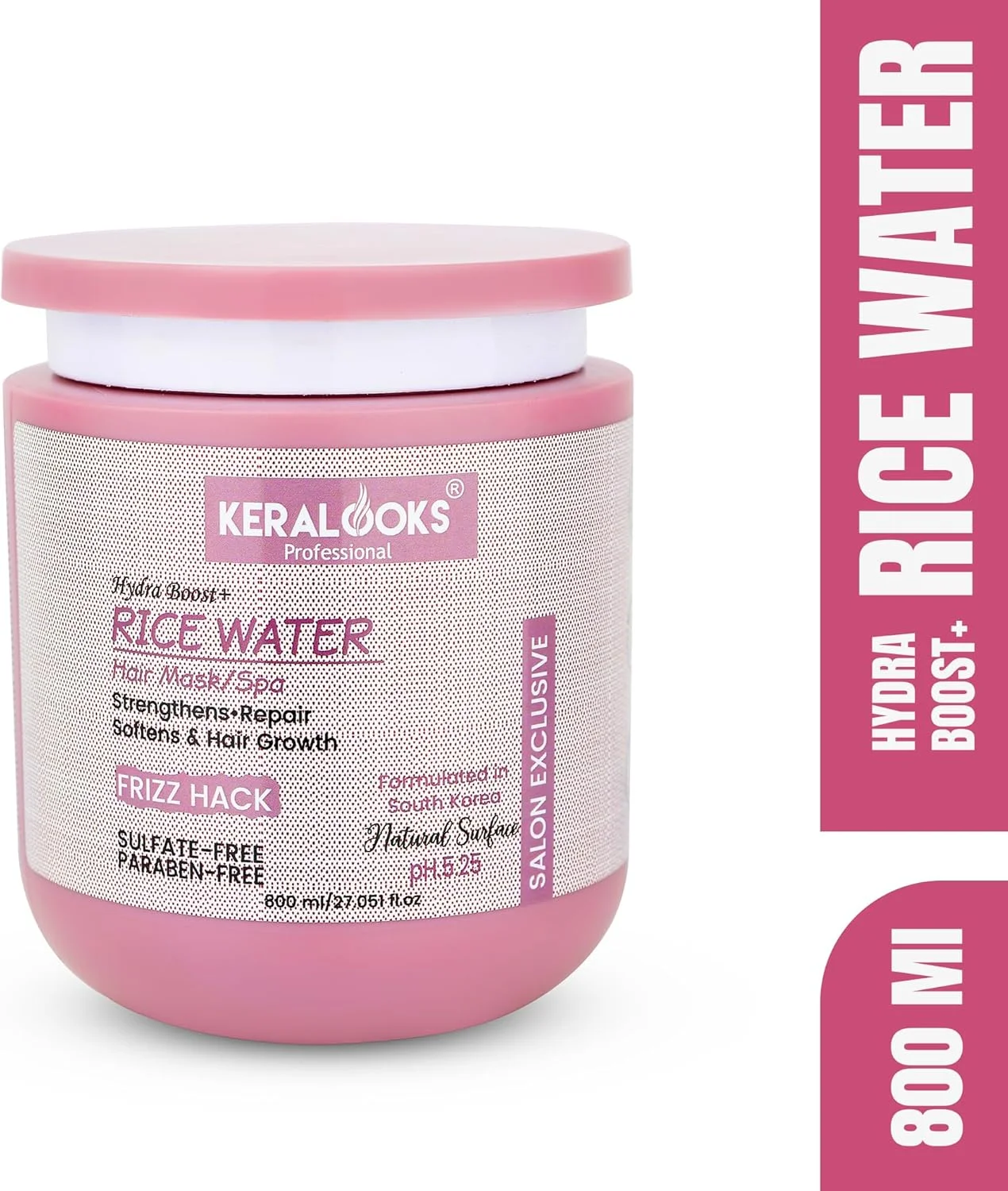 ماسک مو/اسپای آبرسان Hydra Boost+Rice water حرفه ای Keralooks برای تغذیه، آبرسانی، تقویت، ترمیم، نرمی و فرمول رشد مو - فاقد سولفات، پارابن، تست حیوانی و روغن های معدنی - 800 میلی لیتر