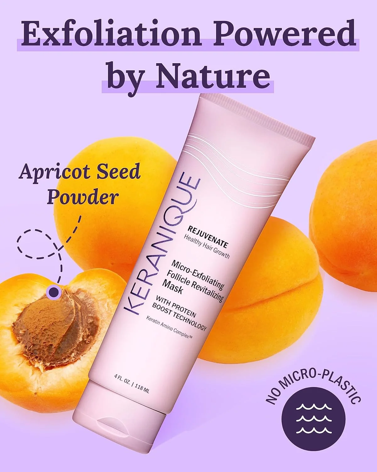 ماسک احیا کننده و لایه بردار ملایم مو کرانیک، کمپلکس آمینو کراتین، بدون سولفات، رنگ و پارابن، لایه برداری، تغذیه و نرم کننده پوست سر، پشتیبانی از موهای بلندتر و قوی تر، 4 Fl Oz