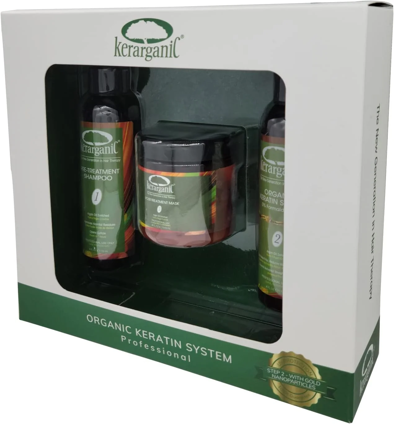 مجموعه خودآموز سیستم کراتین بدون فرمالدئید کرارگانیک: شامپو پیش از درمان، درمان مو، ماسک پس از درمان با روغن آرگان - (120 میلی لیتر هر کدام)