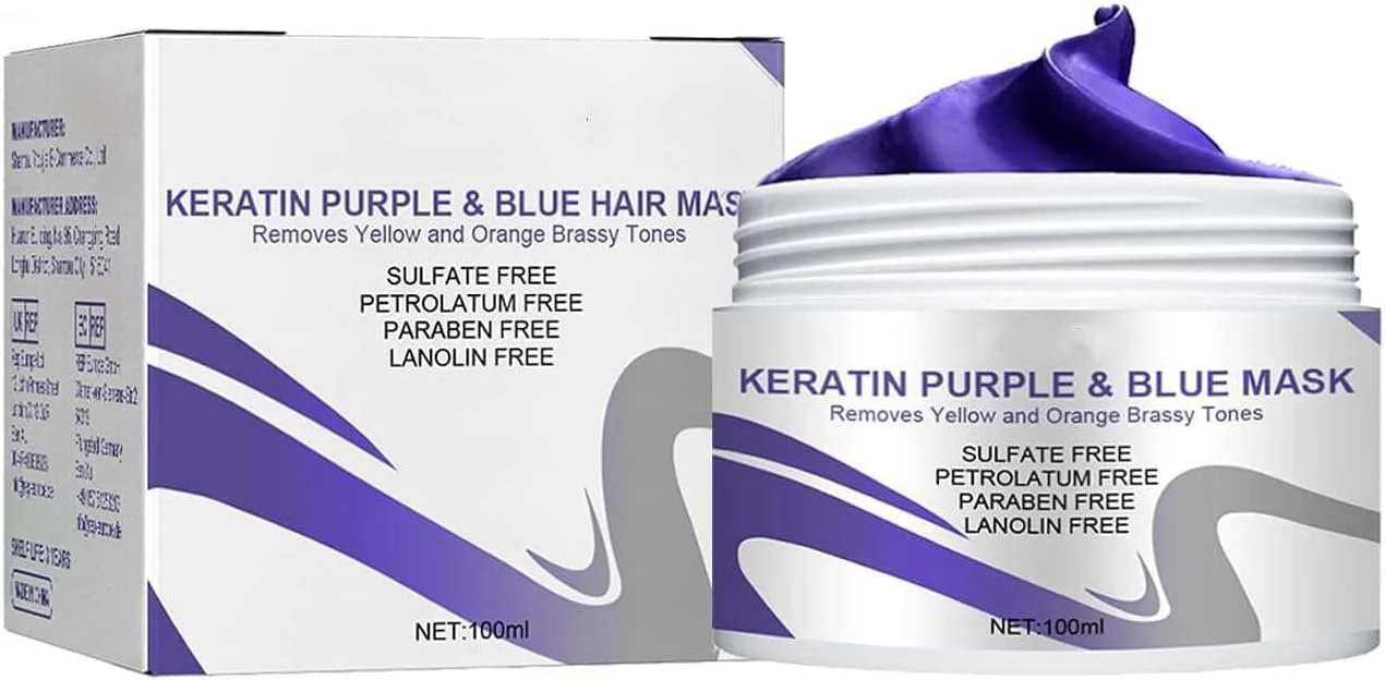 ماسک موی کراتین بنفش، درمان نرم کننده عمیق پروتئینی، تونر برای موهای خشک و آسیب دیده رنگ شده بلوند پلاتینیوم نقره ای خاکستری یا قهوه ای، درمان موهای آسیب دیده