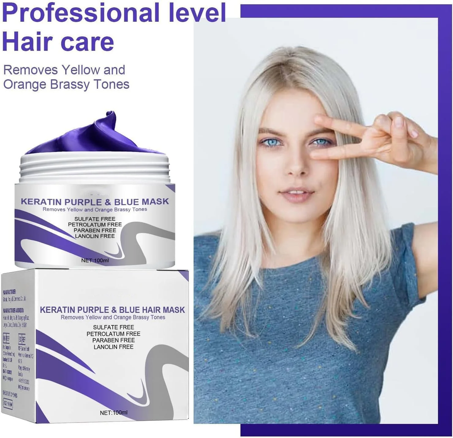 ماسک موی کراتین بنفش، درمان نرم کننده عمیق پروتئینی، تونر برای موهای خشک و آسیب دیده رنگ شده بلوند پلاتینیوم نقره ای خاکستری یا قهوه ای، درمان موهای آسیب دیده